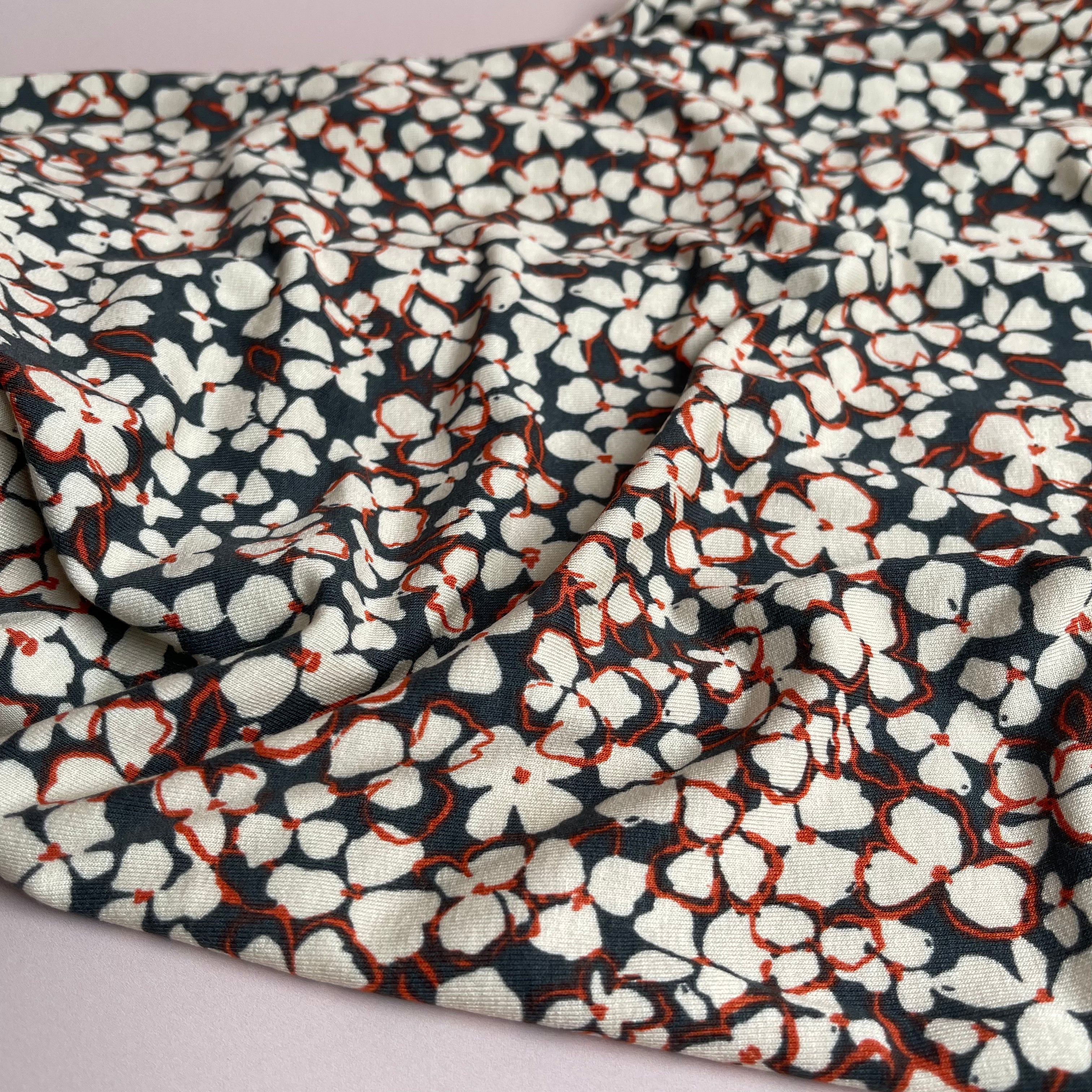 Petals on Grey Viscose Jersey Fabric