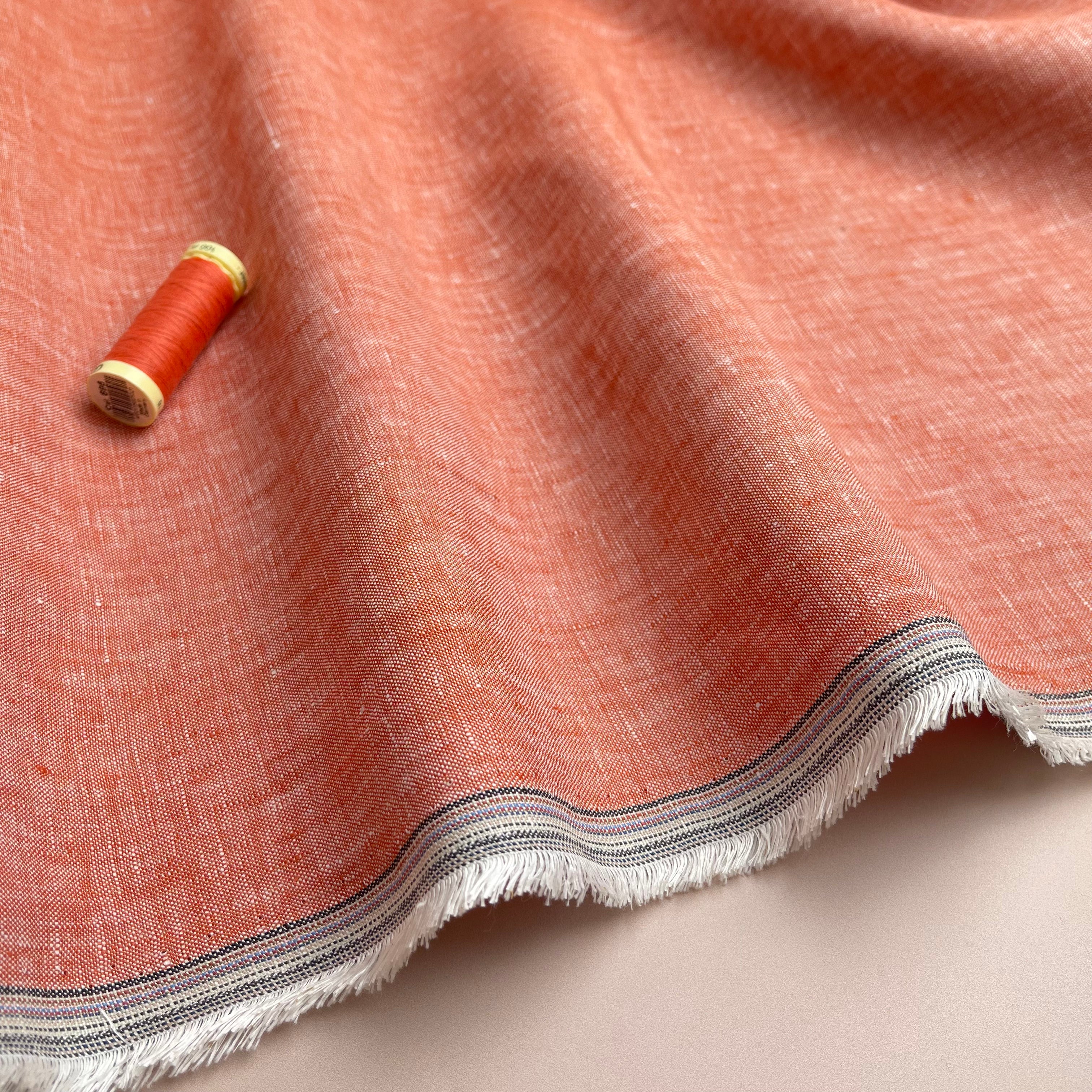 Coral Orange Yarn Dyed Pure Linen Fabric