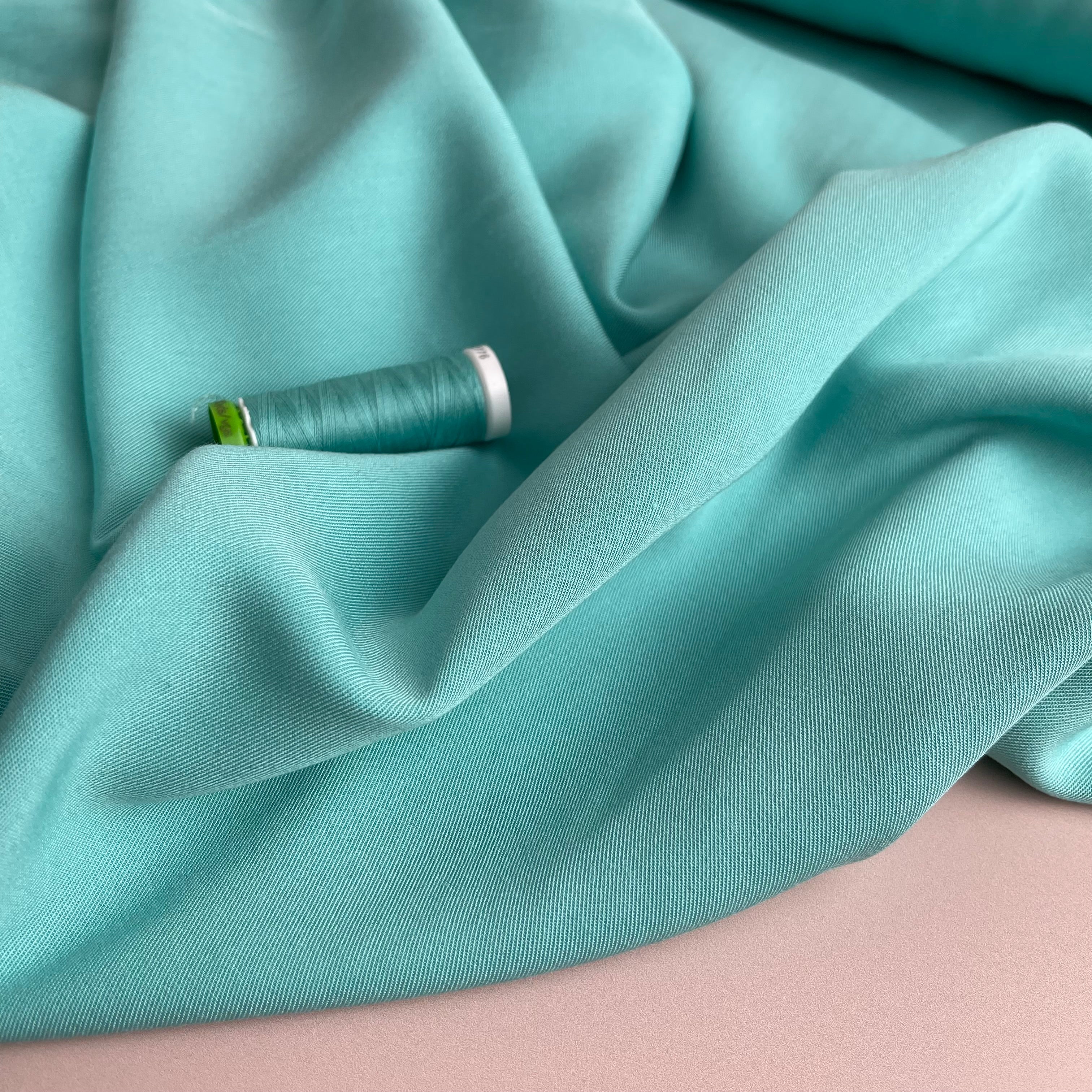 REMNANT 1 Metre - Grandeur Aqua Blue Viscose Twill Dress Fabric