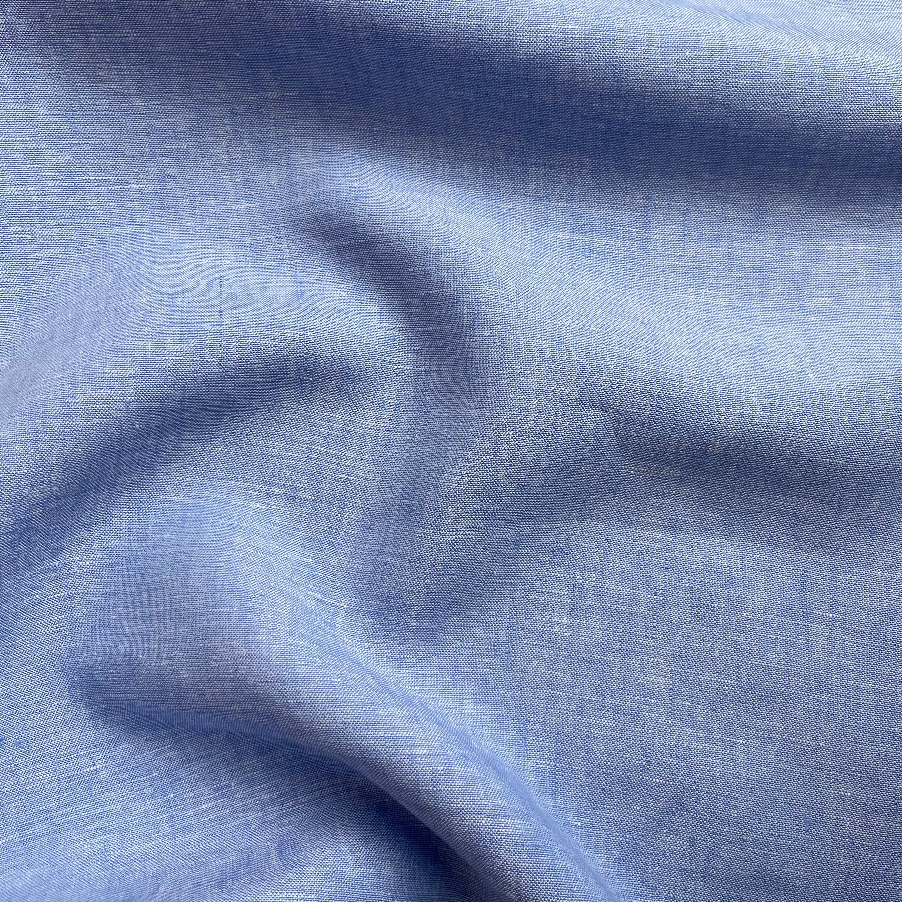 Blue Yarn Dyed Pure Linen Fabric