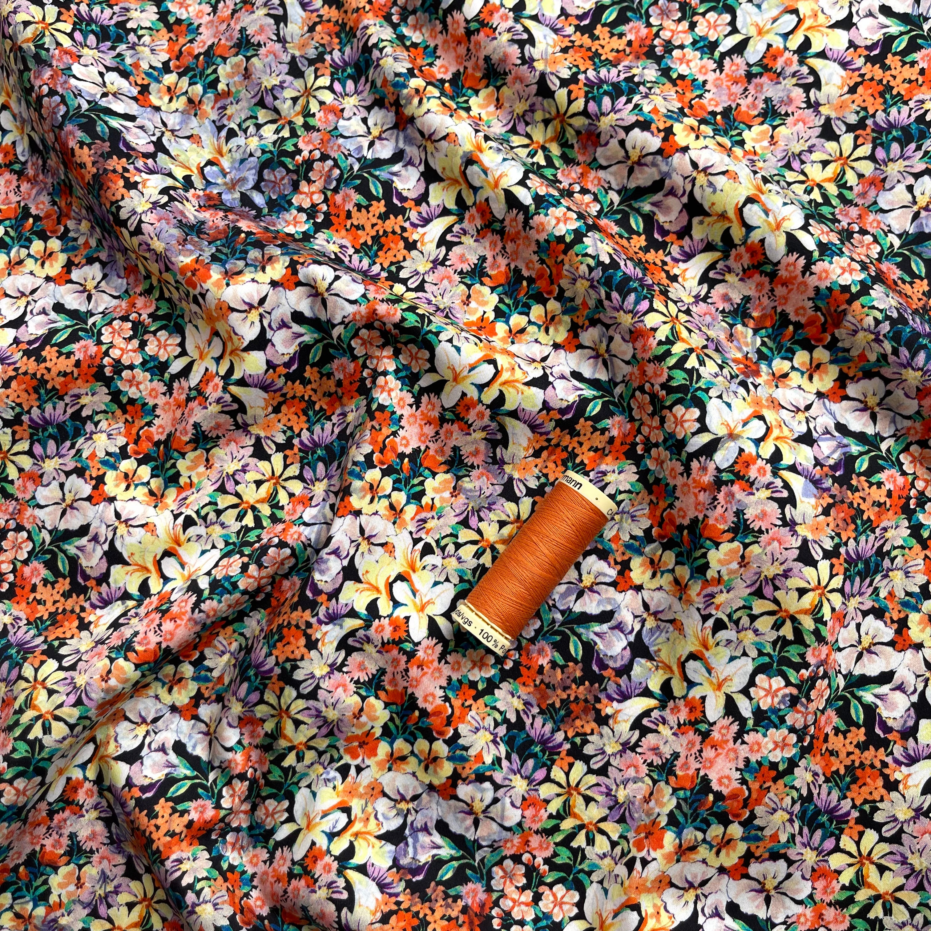 Pretty Meadow Stretch Cotton Viscose Sateen Fabric