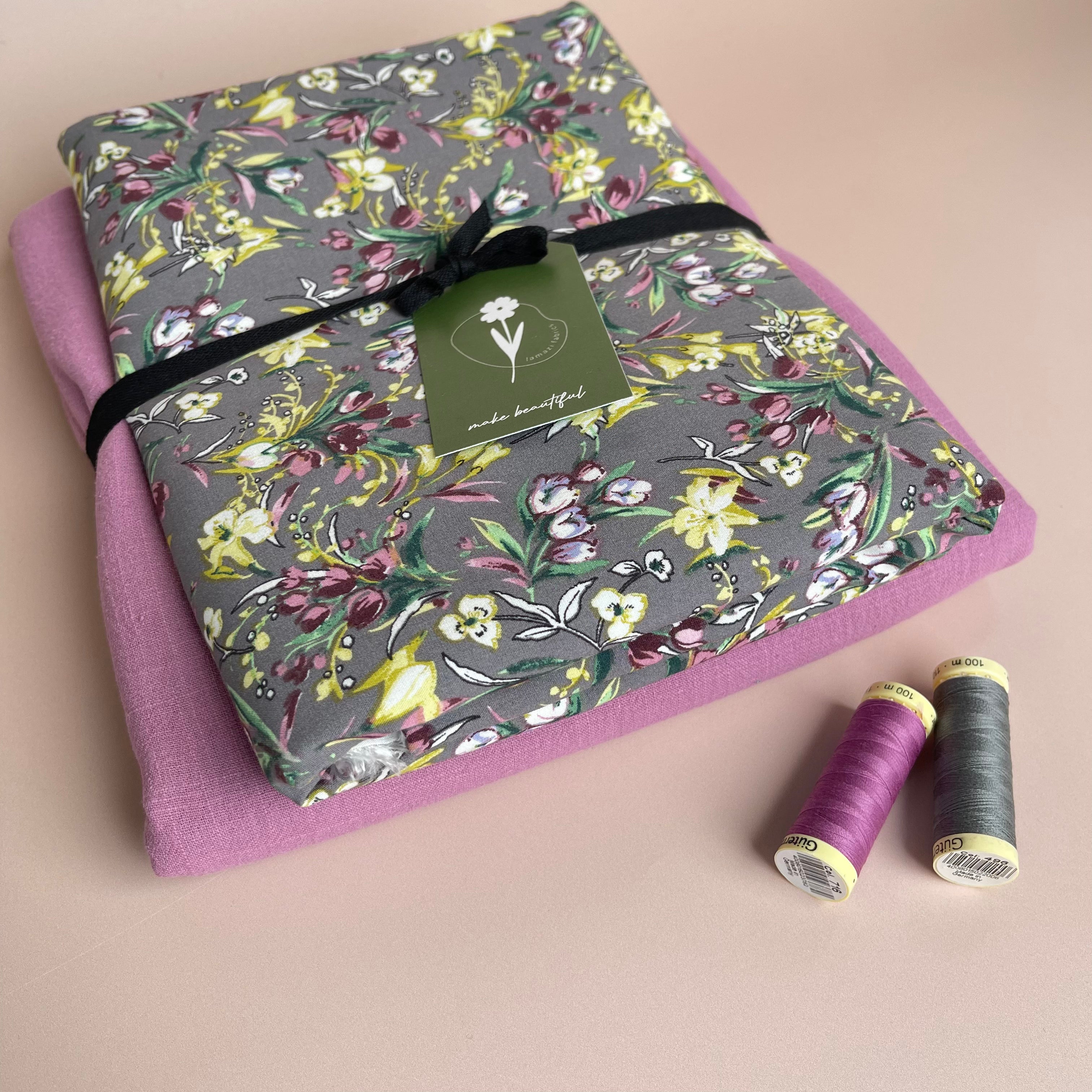 Make an Outfit - Floral Bouquet Viscose with Mauve Washed Cotton Bundle