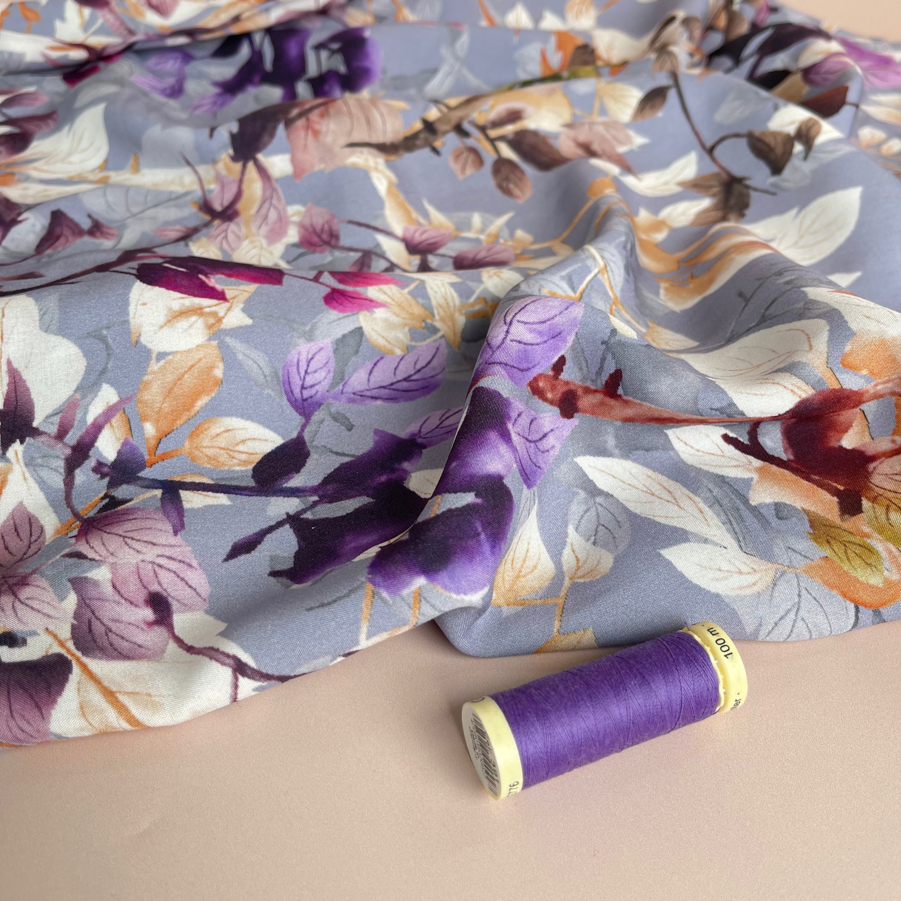 Hazy Foliage on Lilac Viscose Fabric