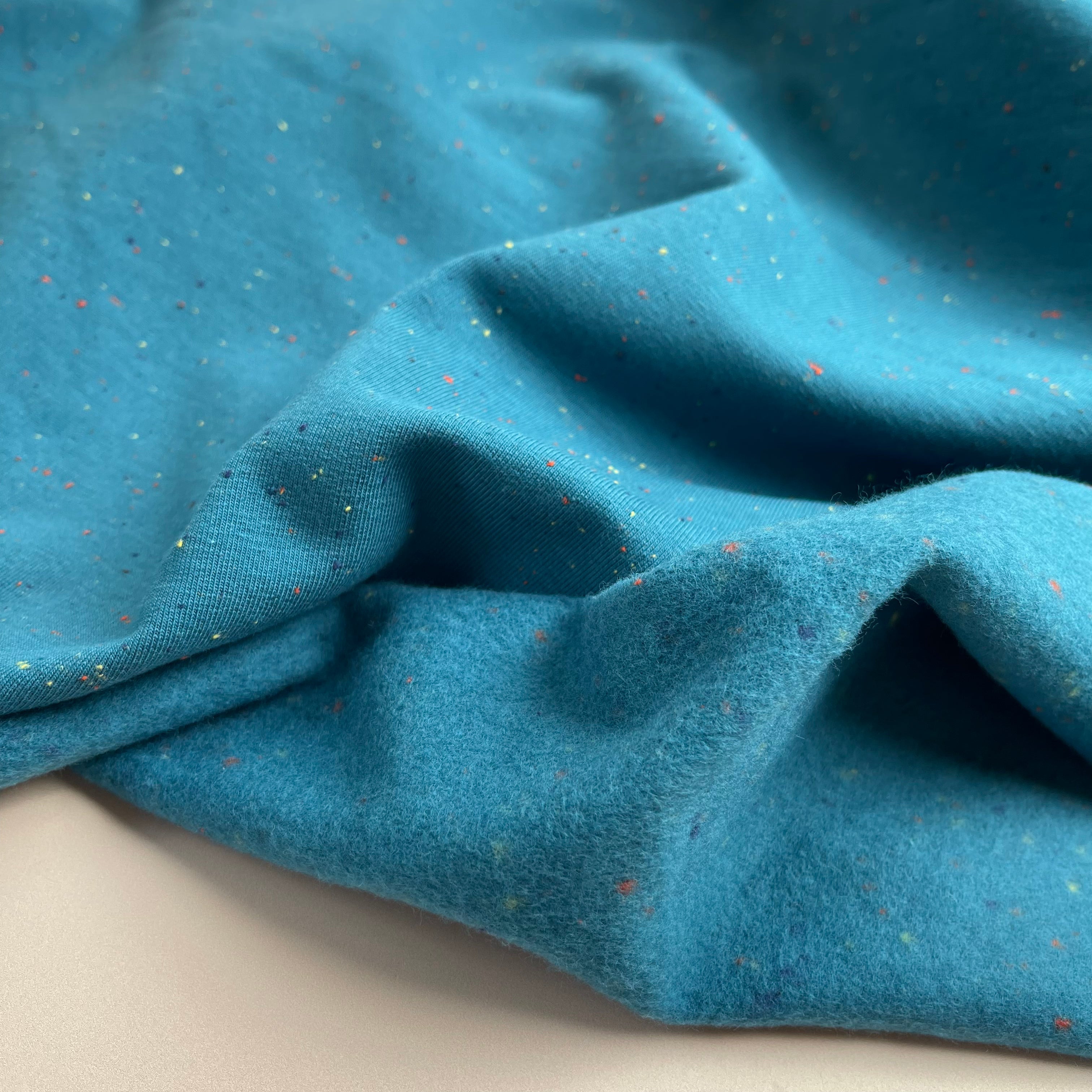 REMNANT 1.9 Metres -Cosy Colours in Petrol with multi Flecks Sweat-Shirting