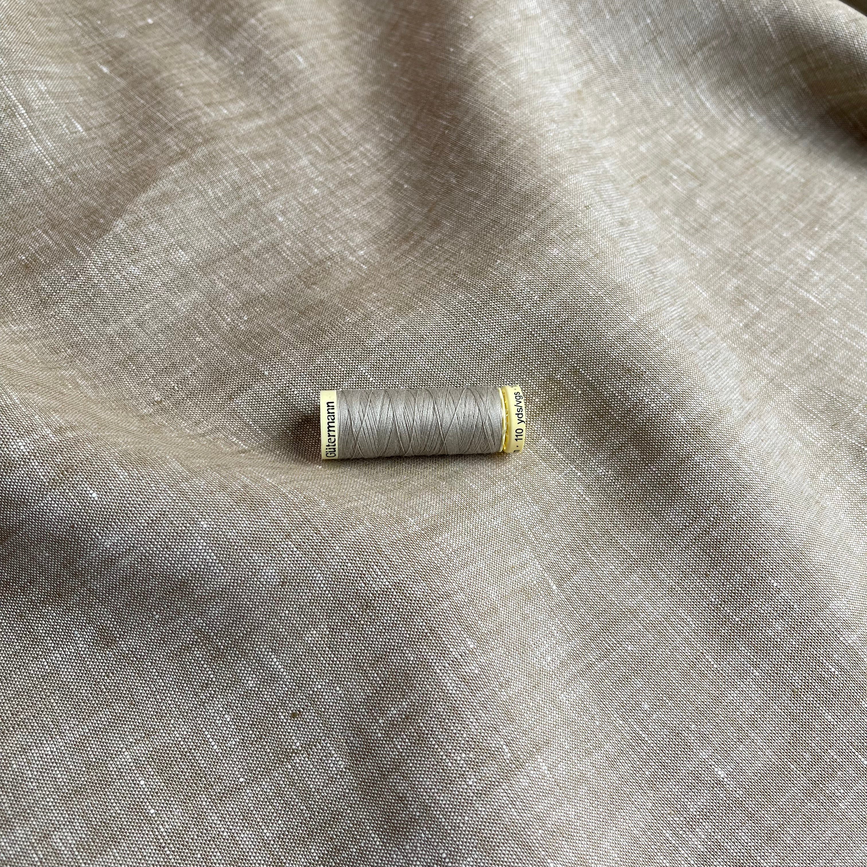 Sandy Beige Yarn Dyed Pure Linen Fabric