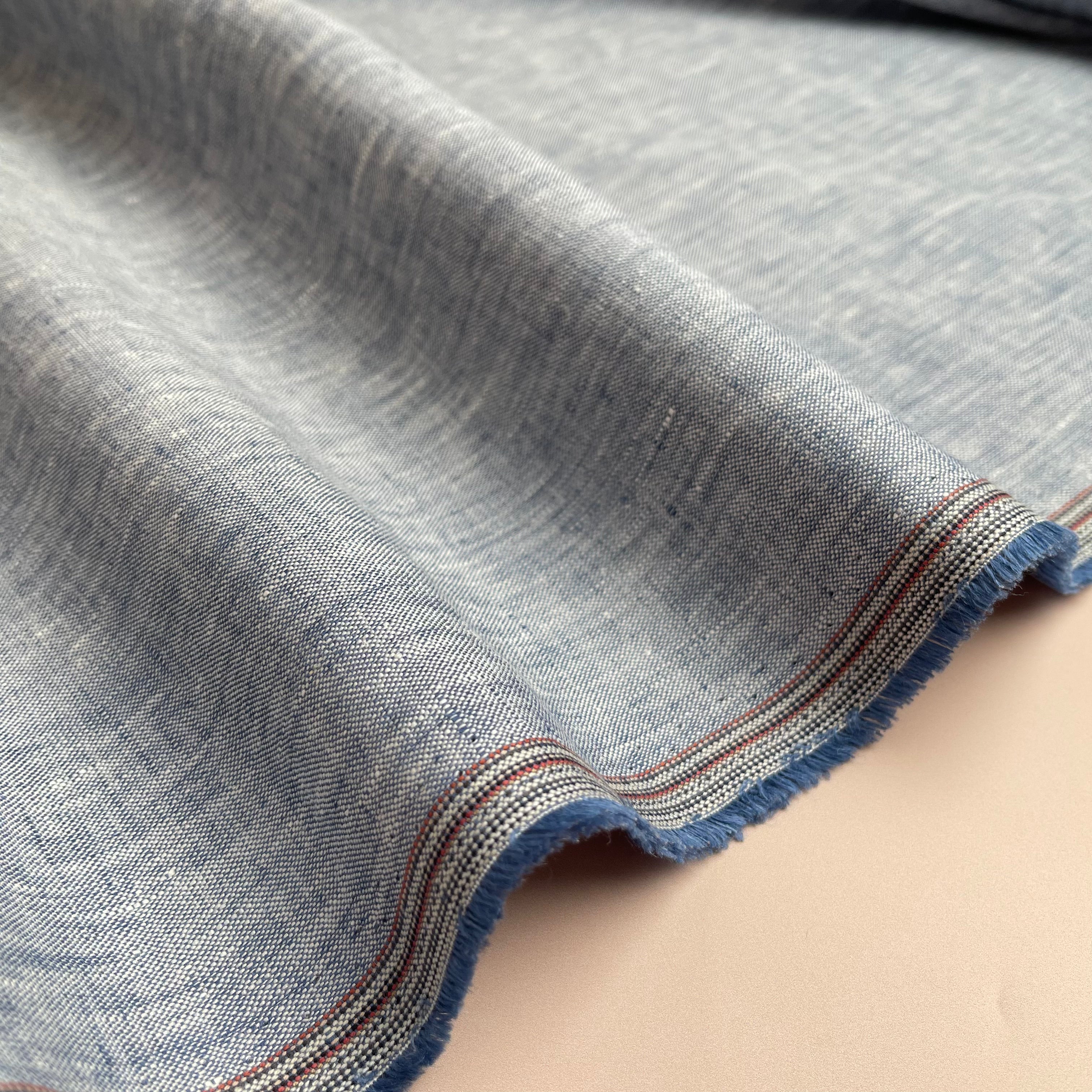 Light Blue Yarn Dyed Pure Linen Fabric
