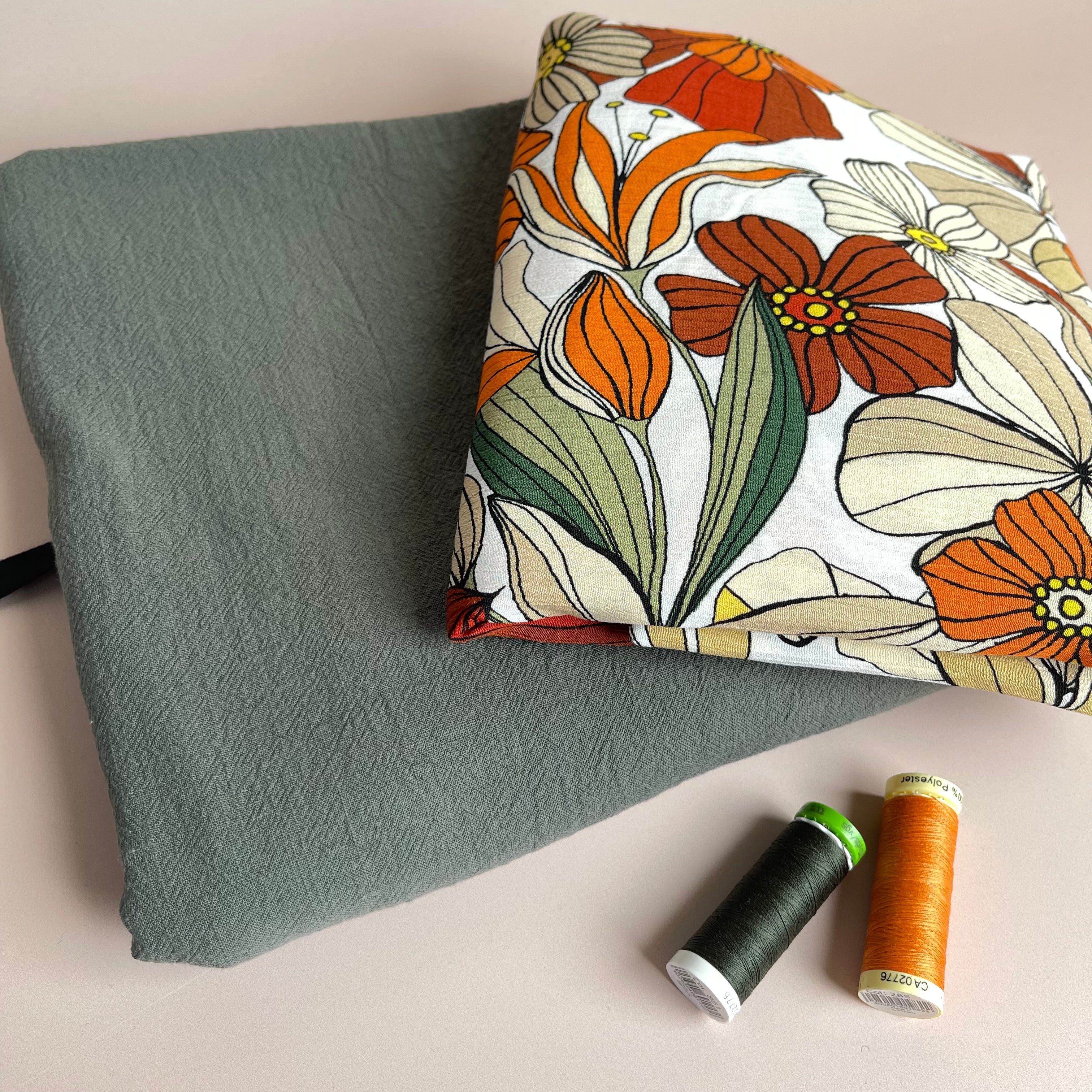 Make an Outfit - Autumn Flowers Crinkle Viscose with Khaki Washed Cotton Bundle