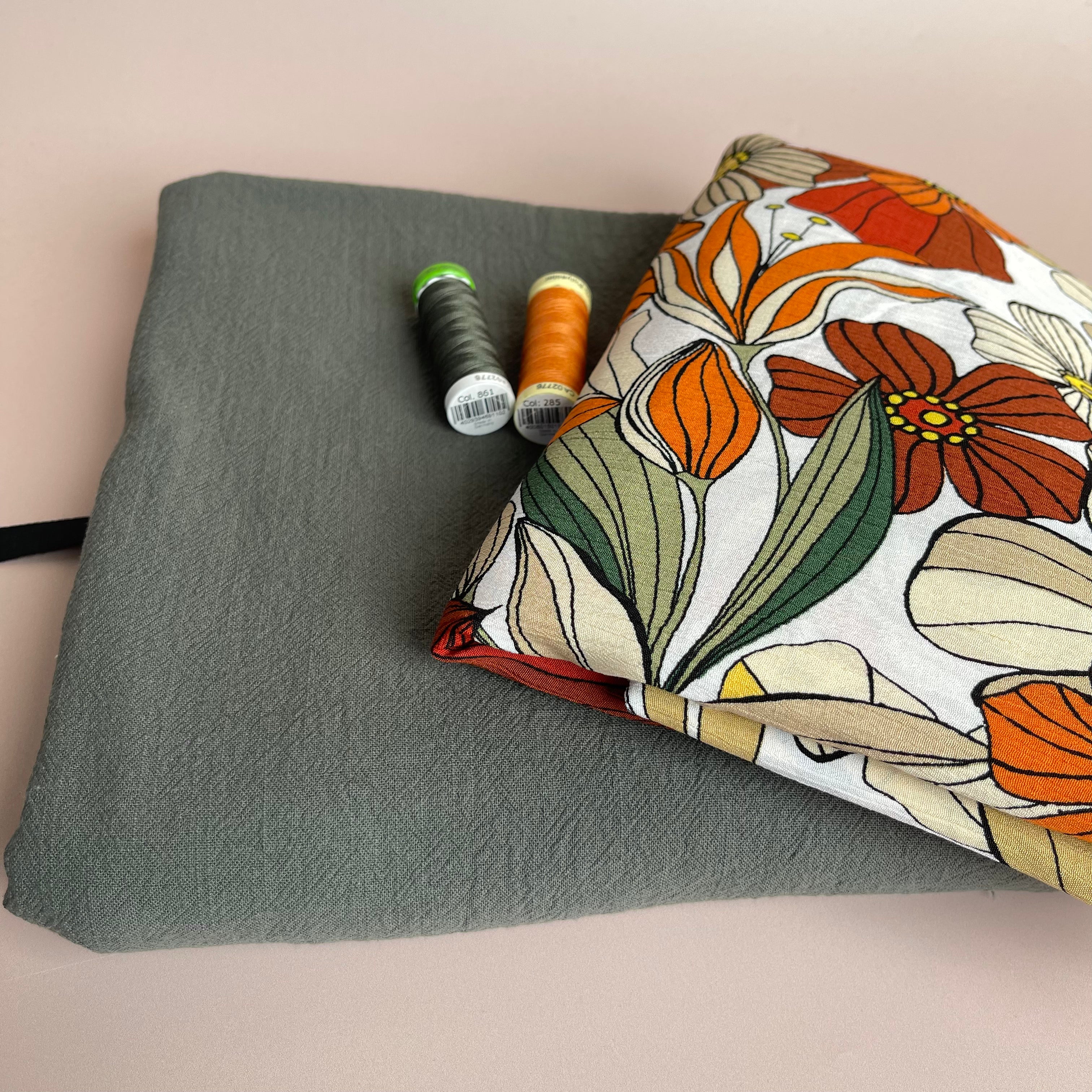 Make an Outfit - Autumn Flowers Crinkle Viscose with Khaki Washed Cotton Bundle