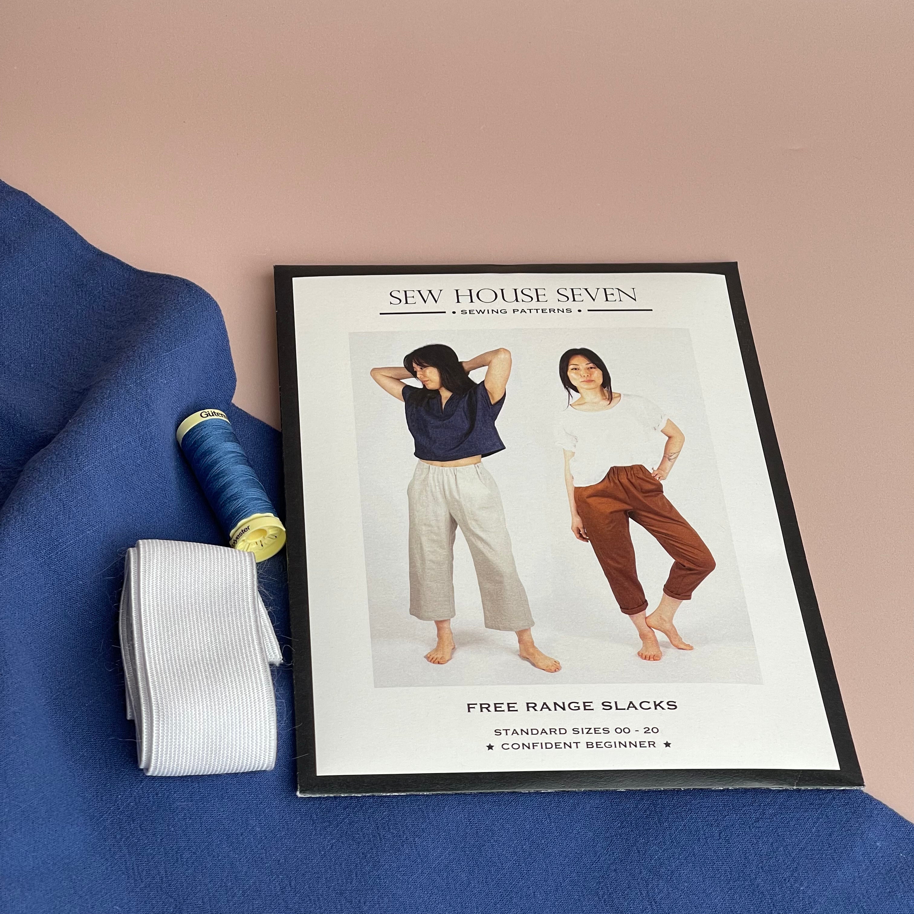 Sewing Kit - Free Range Slacks in Blue Washed Cotton