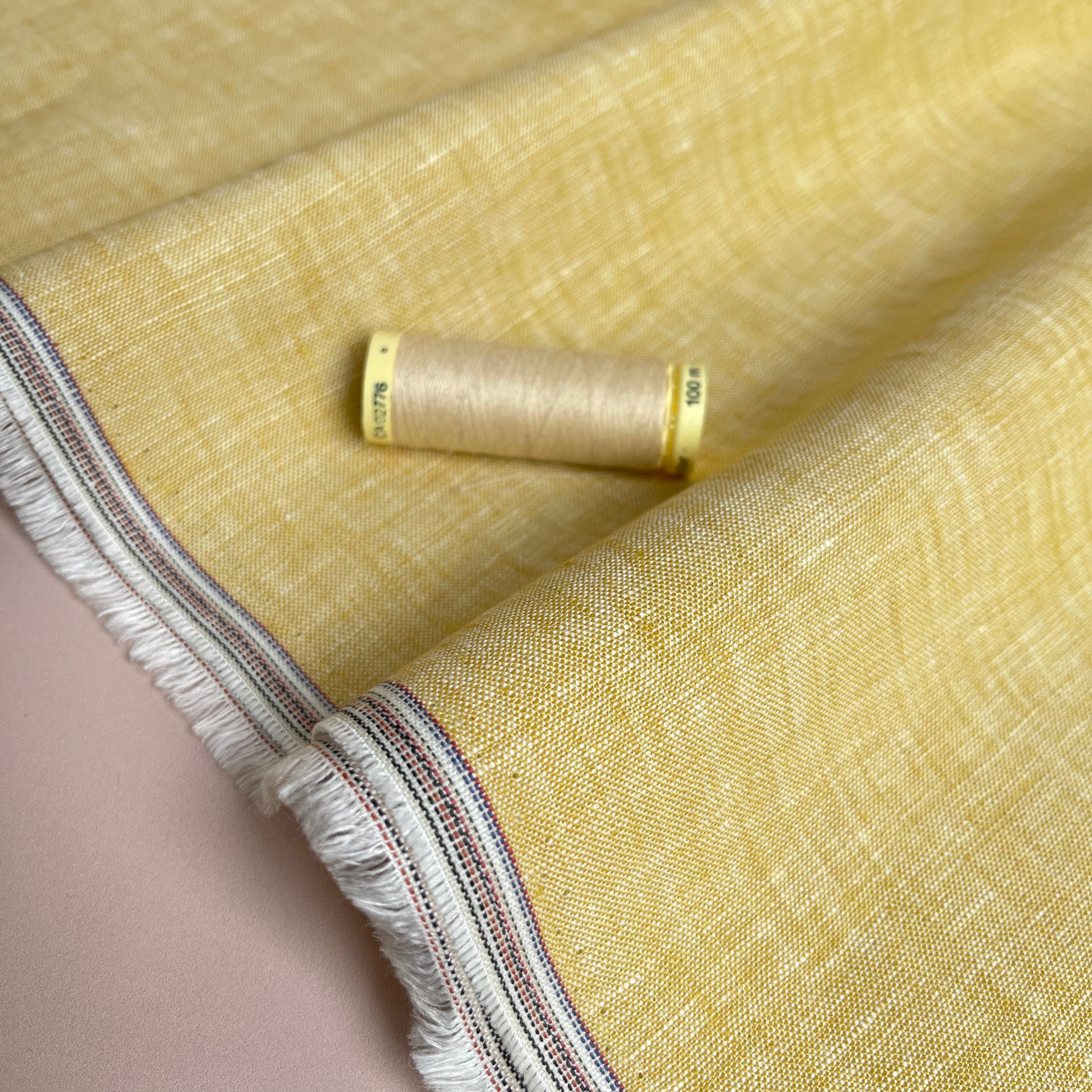 Yellow Yarn Dyed Pure Linen Fabric