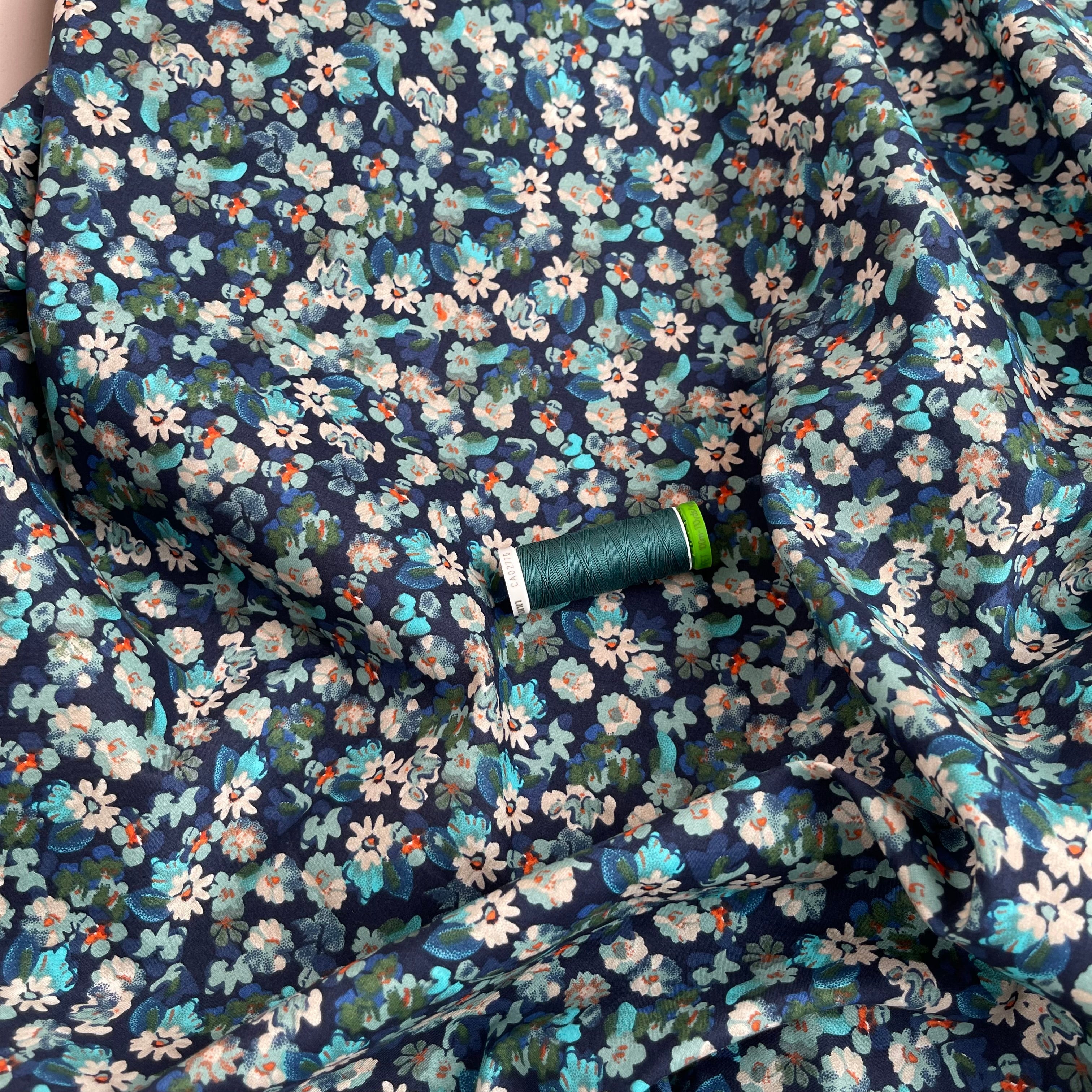 REMNANT 1 Metre - Meadow Blue on Navy Cotton Lawn Fabric