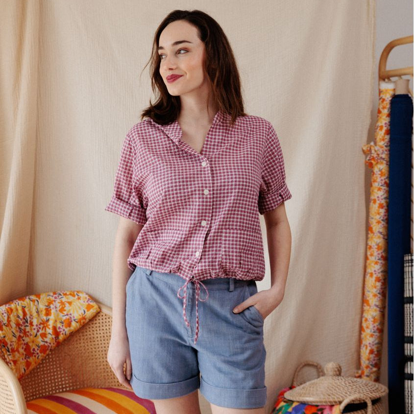 Cousette - Magenta Check Cotton Fabric