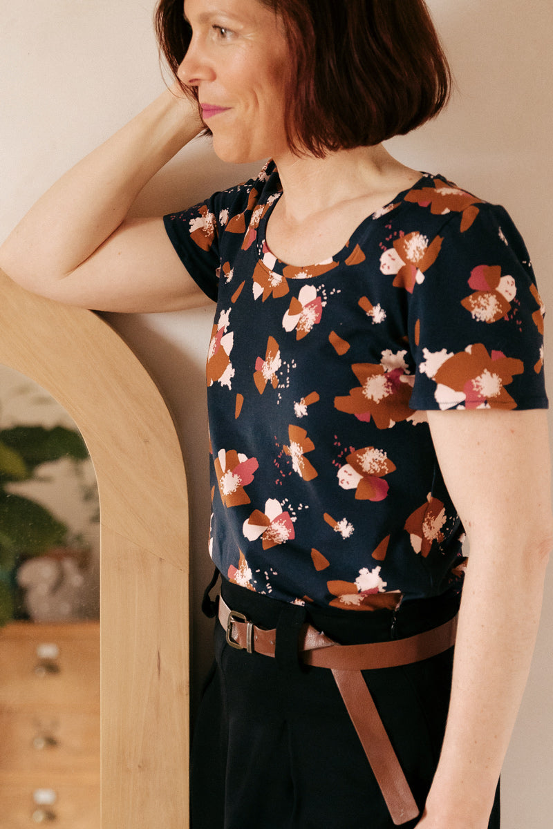Églantine & Zoé - Anemone in Blue Ink Organic Cotton Jersey