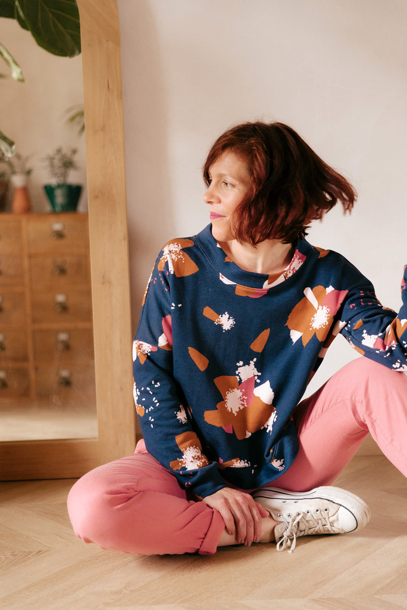 Églantine & Zoé - Anemone Blue Ink Organic Cotton Brushed Sweat-shirting