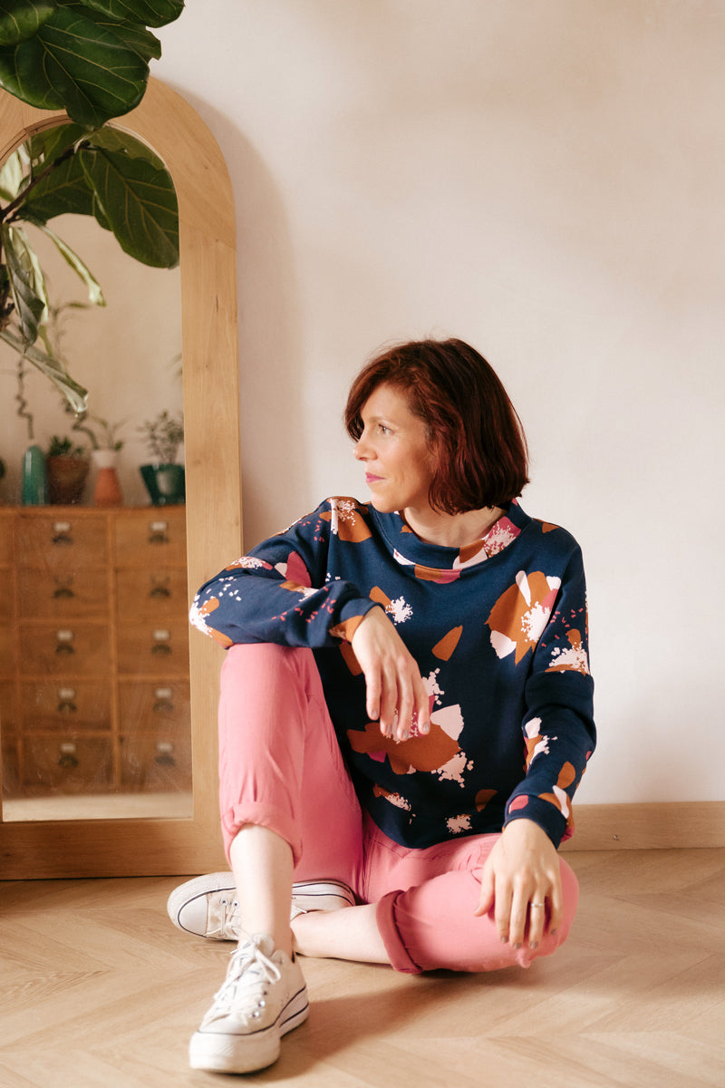 Églantine & Zoé - Anemone Blue Ink Organic Cotton Brushed Sweat-shirting