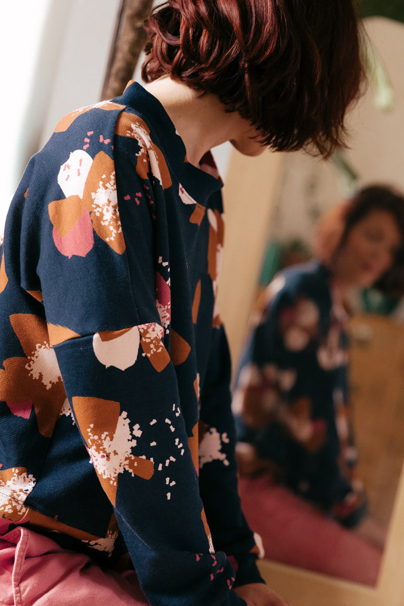 Églantine & Zoé - Anemone Blue Ink Organic Cotton Brushed Sweat-shirting