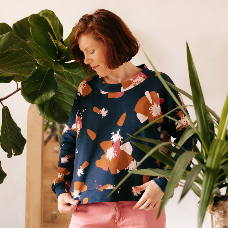 Églantine & Zoé - Anemone Blue Ink Organic Cotton Brushed Sweat-shirting