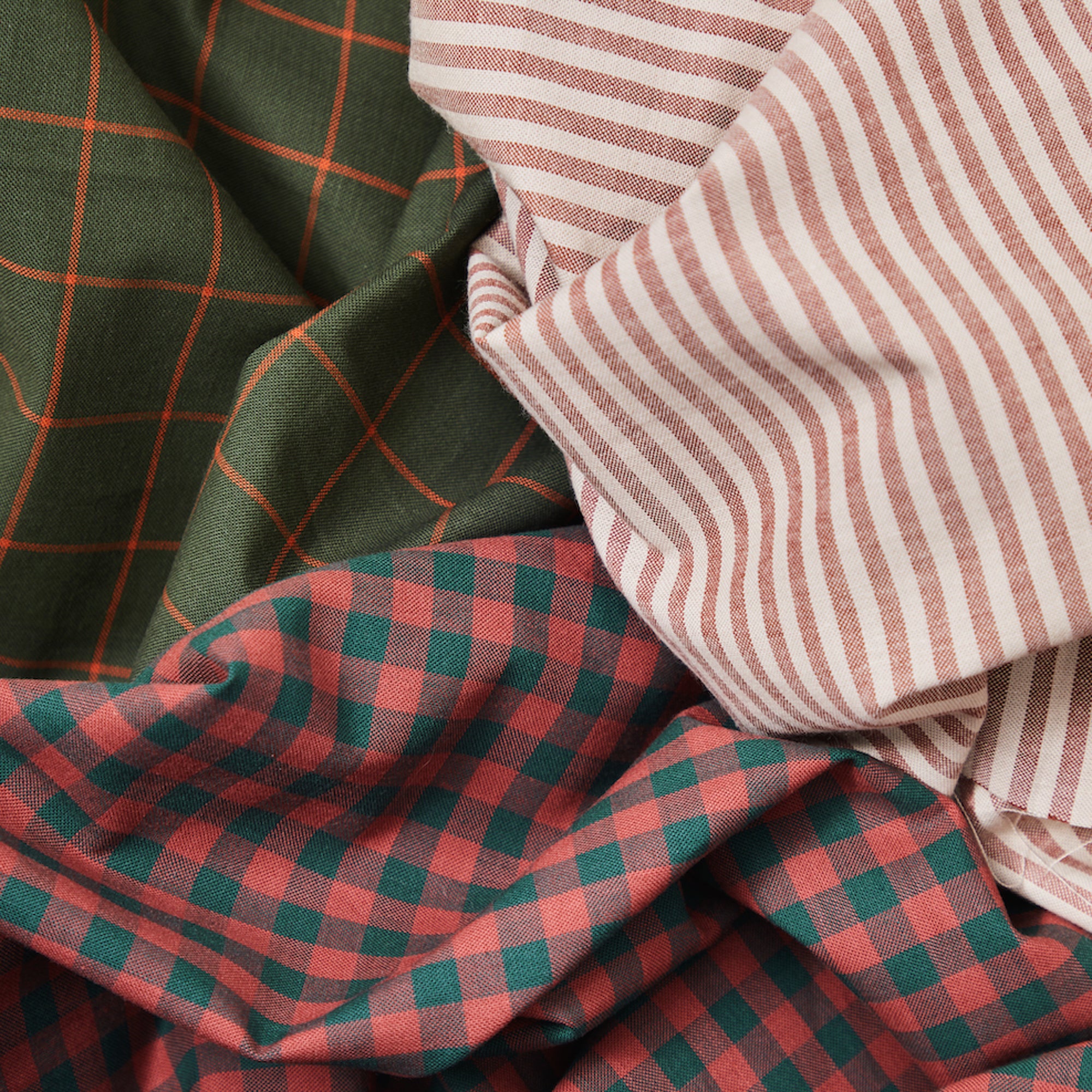 Organic Cotton Oxford Gingham - Coral Red / Bottle Green