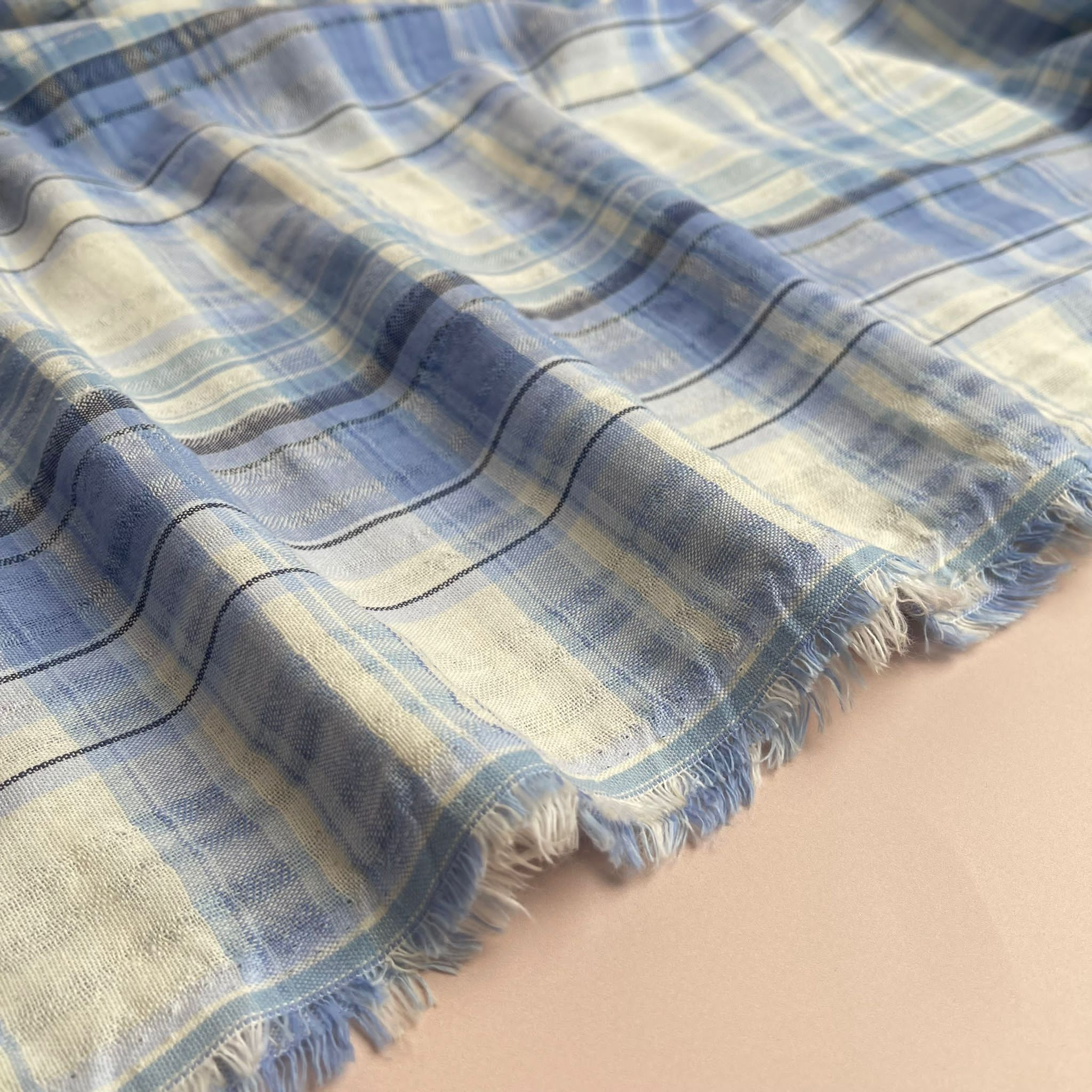 Yarn Dyed Blue Checked Cotton Fabric