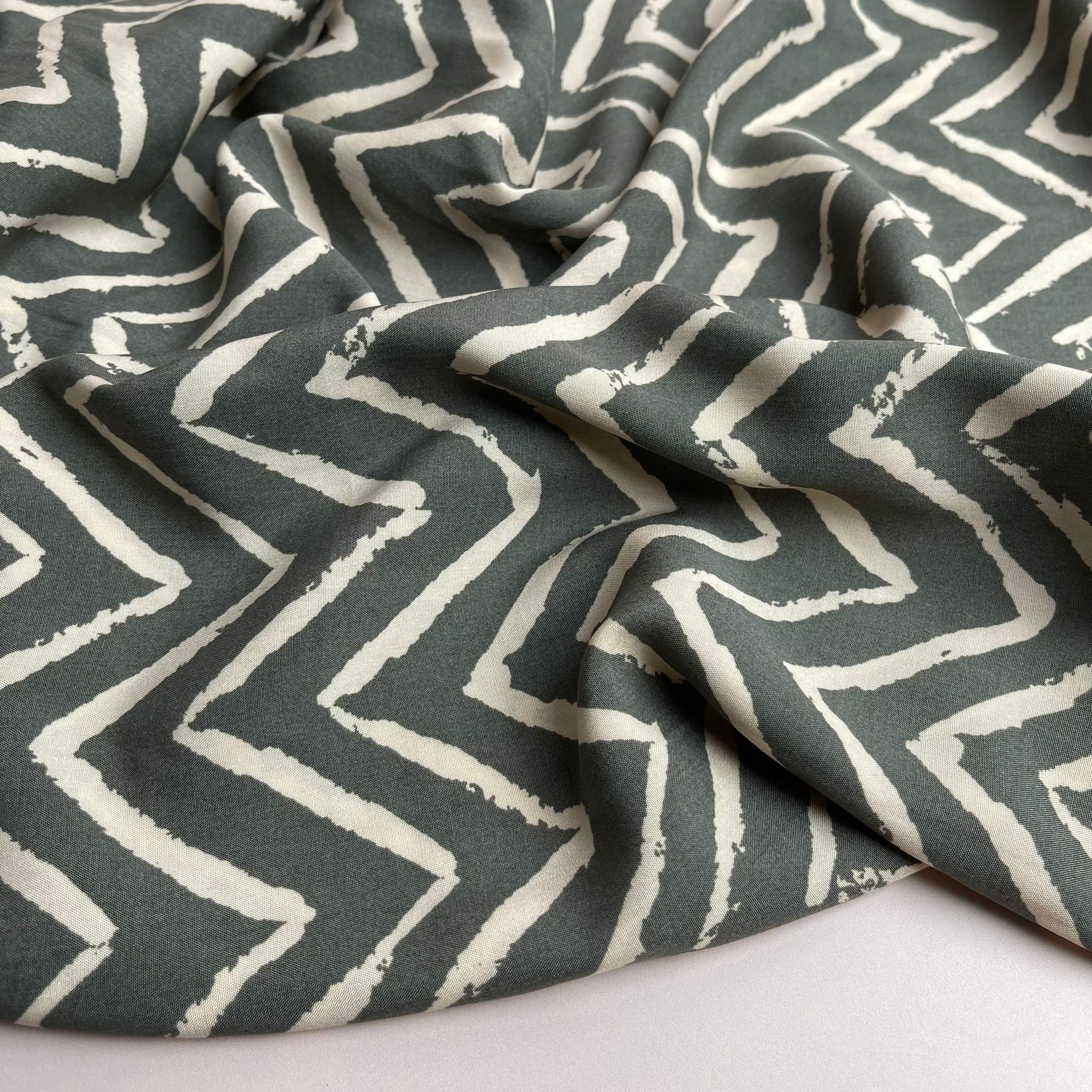 Khaki ZigZag Viscose Fabric