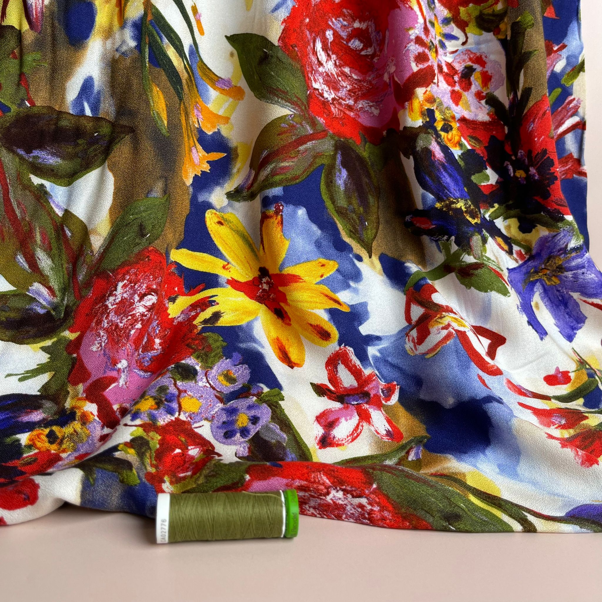 REMNANT 1.98 Metres - Watercolour Bold Bouquet Viscose Crepe Fabric