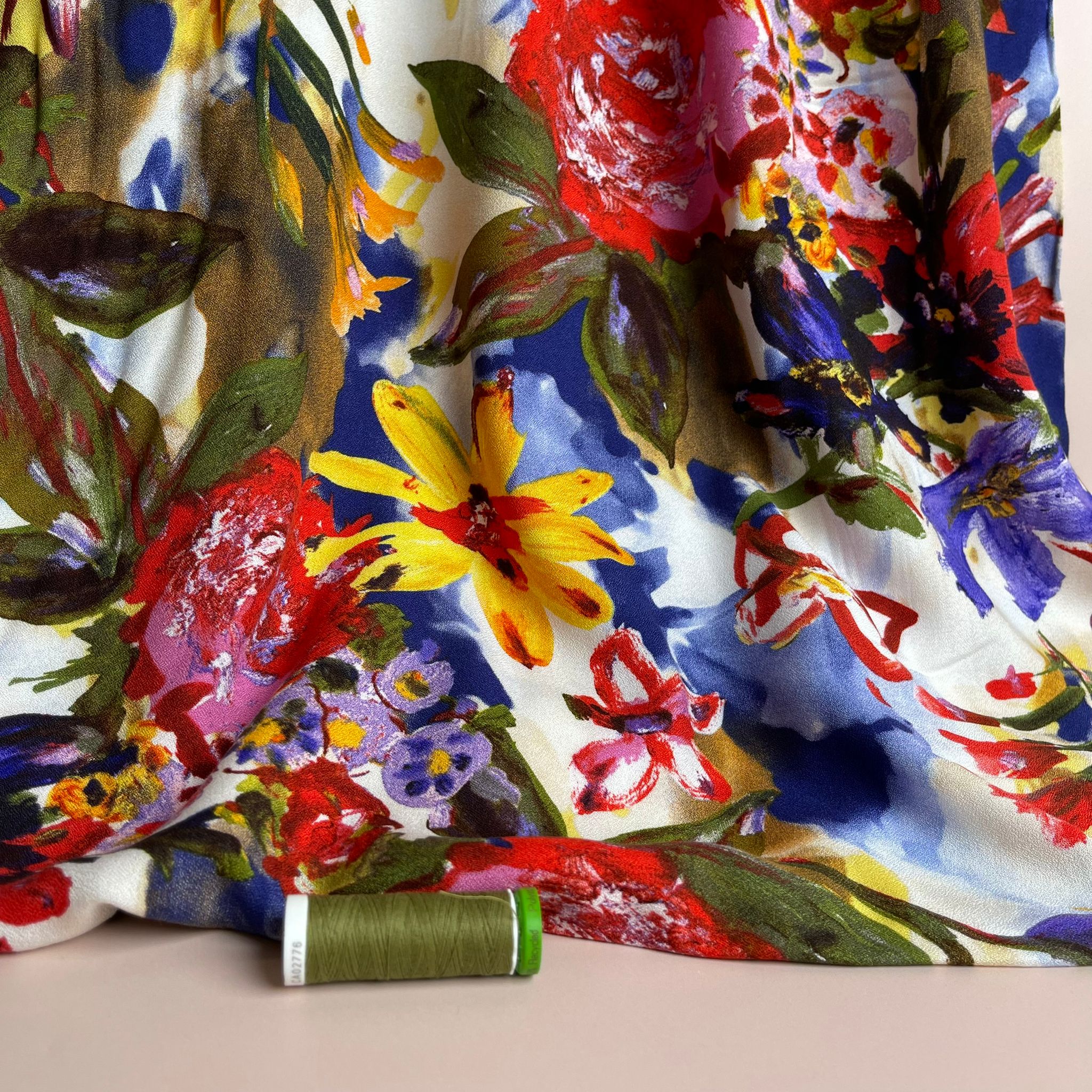 Watercolour Bold Bouquet Viscose Crepe Fabric