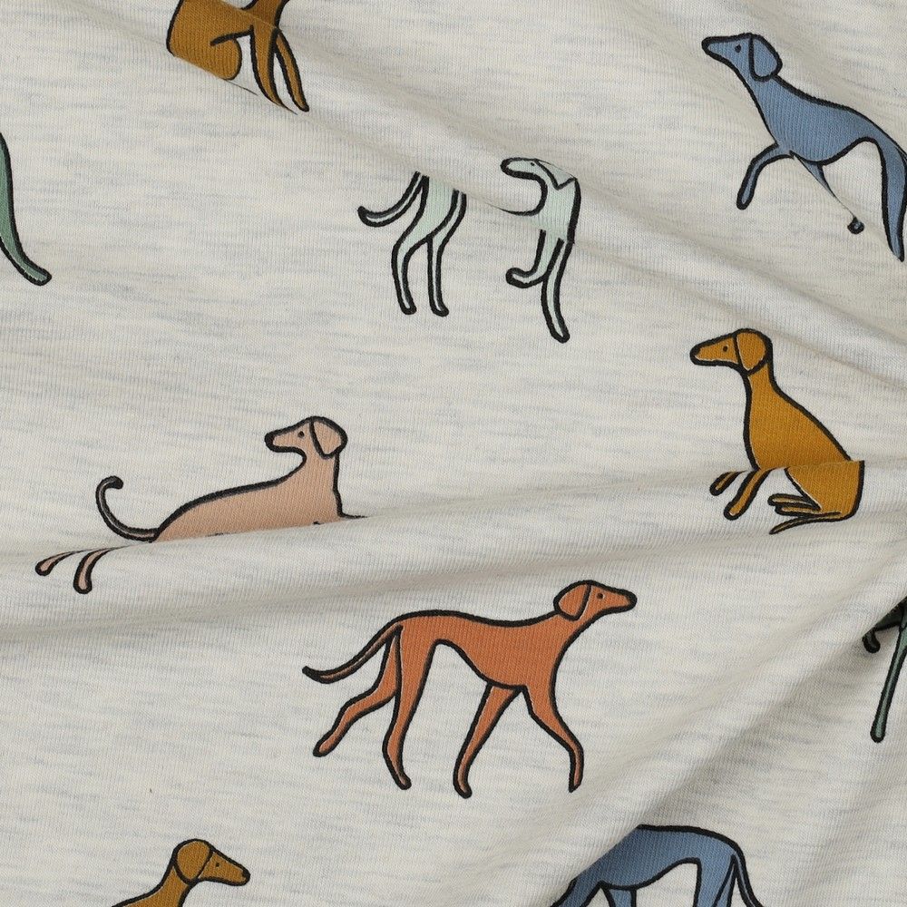 Greyhound Dogs in Light Grey Melange Cotton Jersey Fabric