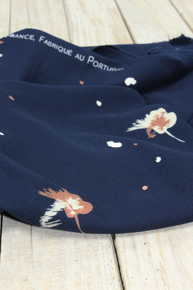 REMNANT 0.5 Metre - & Zoé - Windy Navy Blue Viscose Crepe Fabric