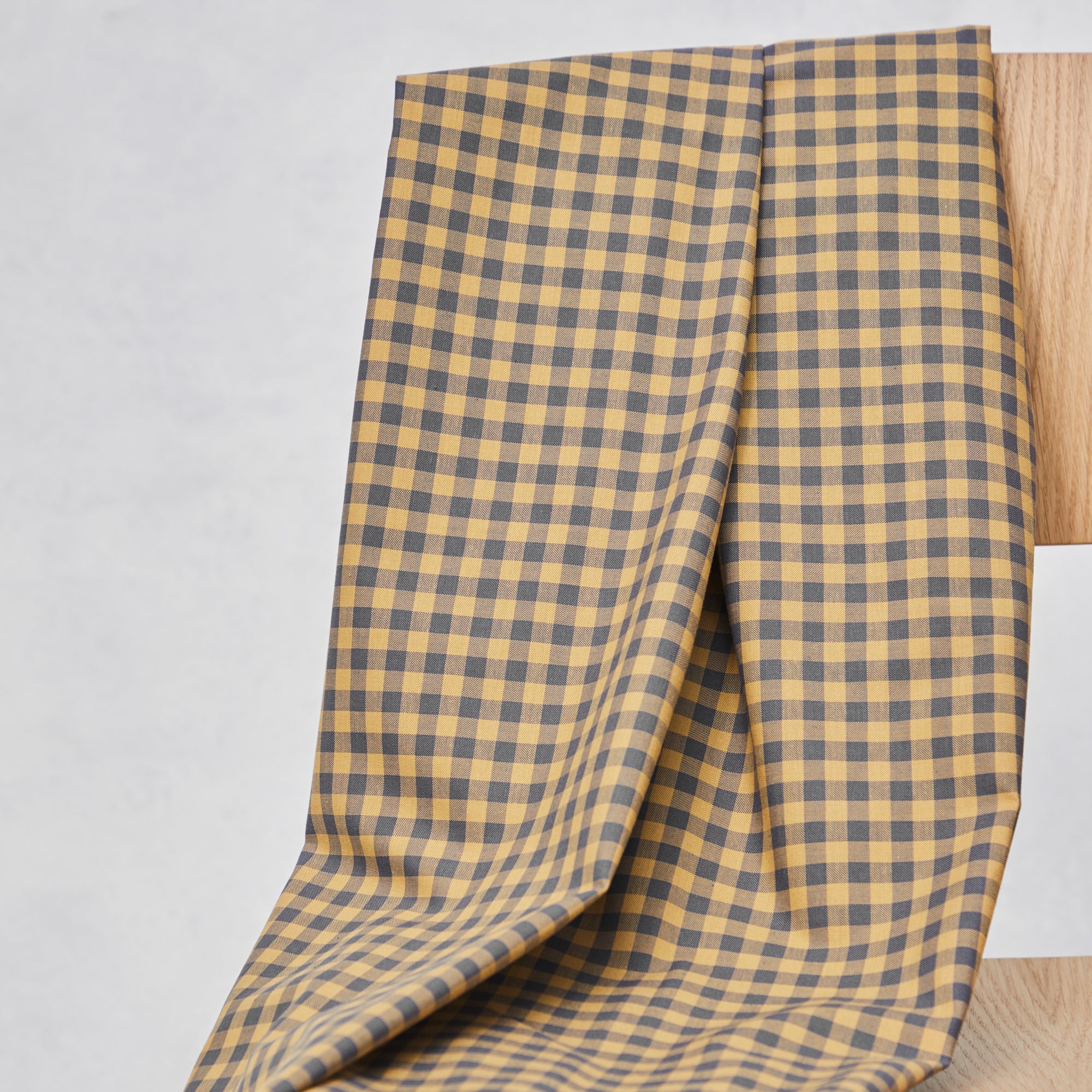 Mind the Maker - Organic Cotton Oxford Gingham - Dry mustard / Calm grey