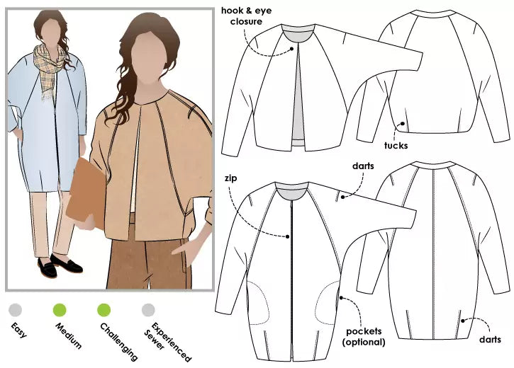 Style ARC - Alegra Jacket / Coat (Sizes 4-16)  Sewing Pattern