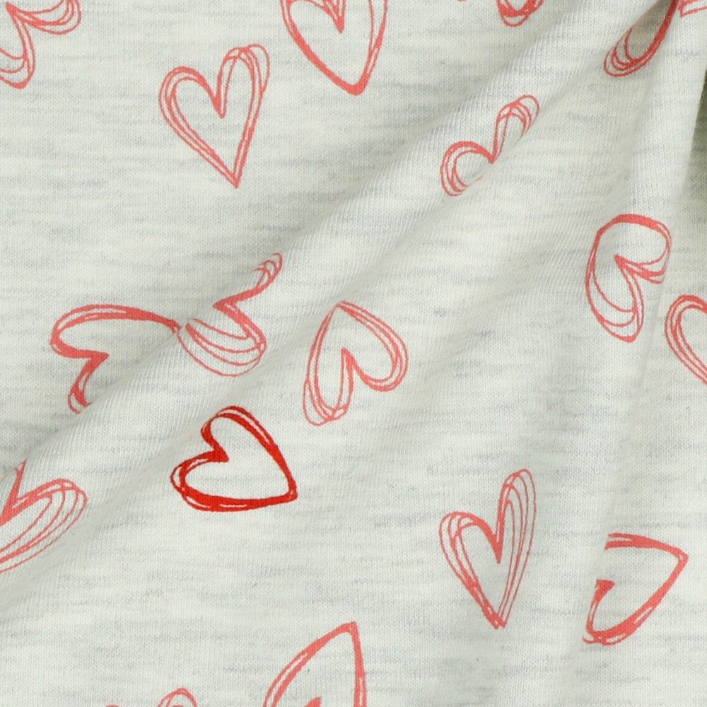 REMNANT 0.35 Metre - Hearts in Ecru Melange Cotton Jersey Fabric