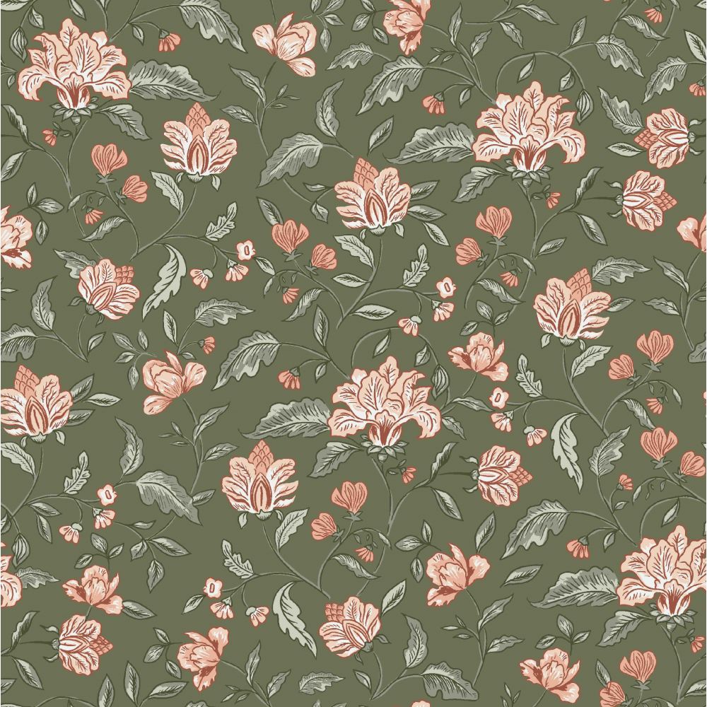 REMNANT 1.24 Metres - Magnolia in Moss Green Bamboo Cotton Jersey