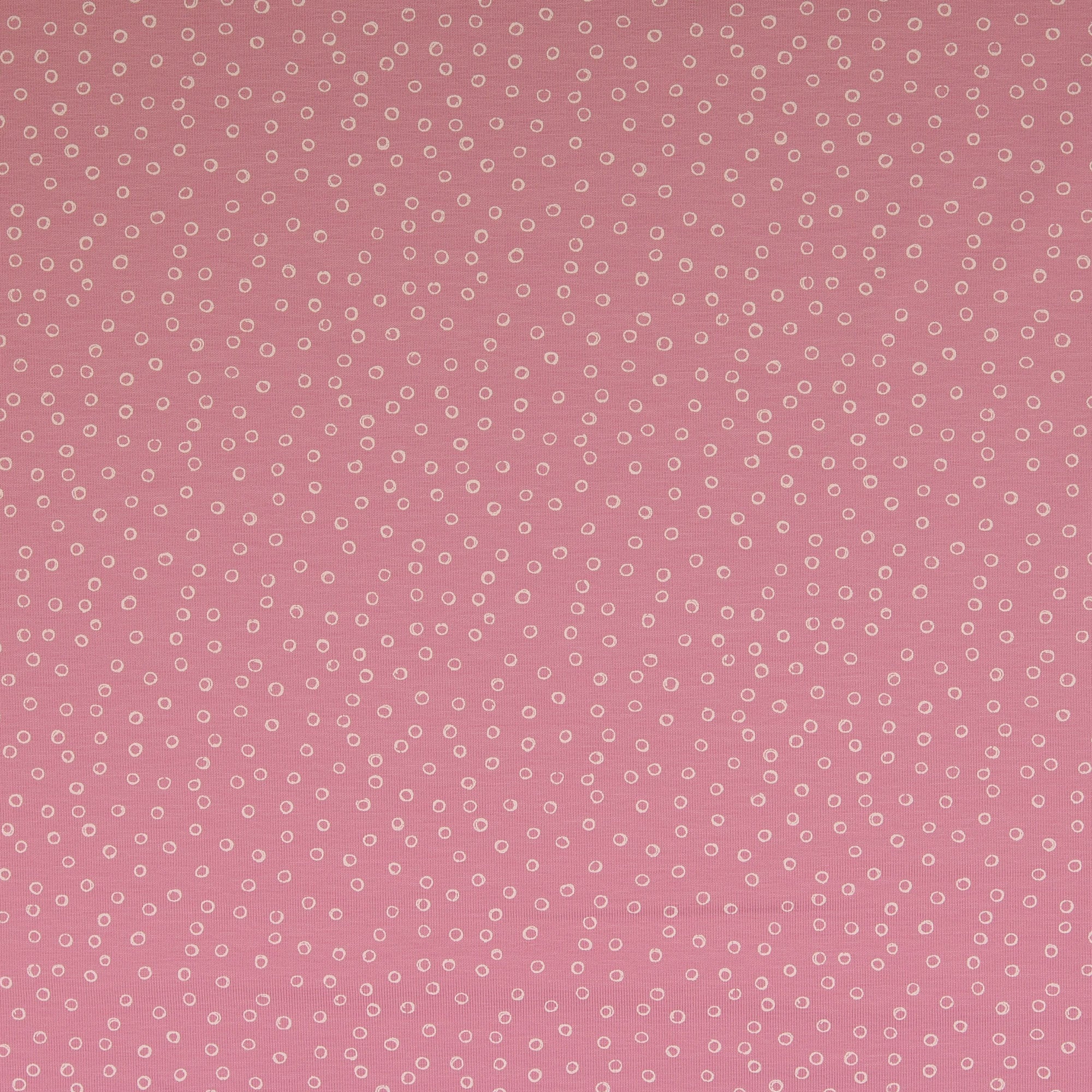 REMNANT 2.03 Metres - Doodle Circles Pink Cotton Jersey Fabric