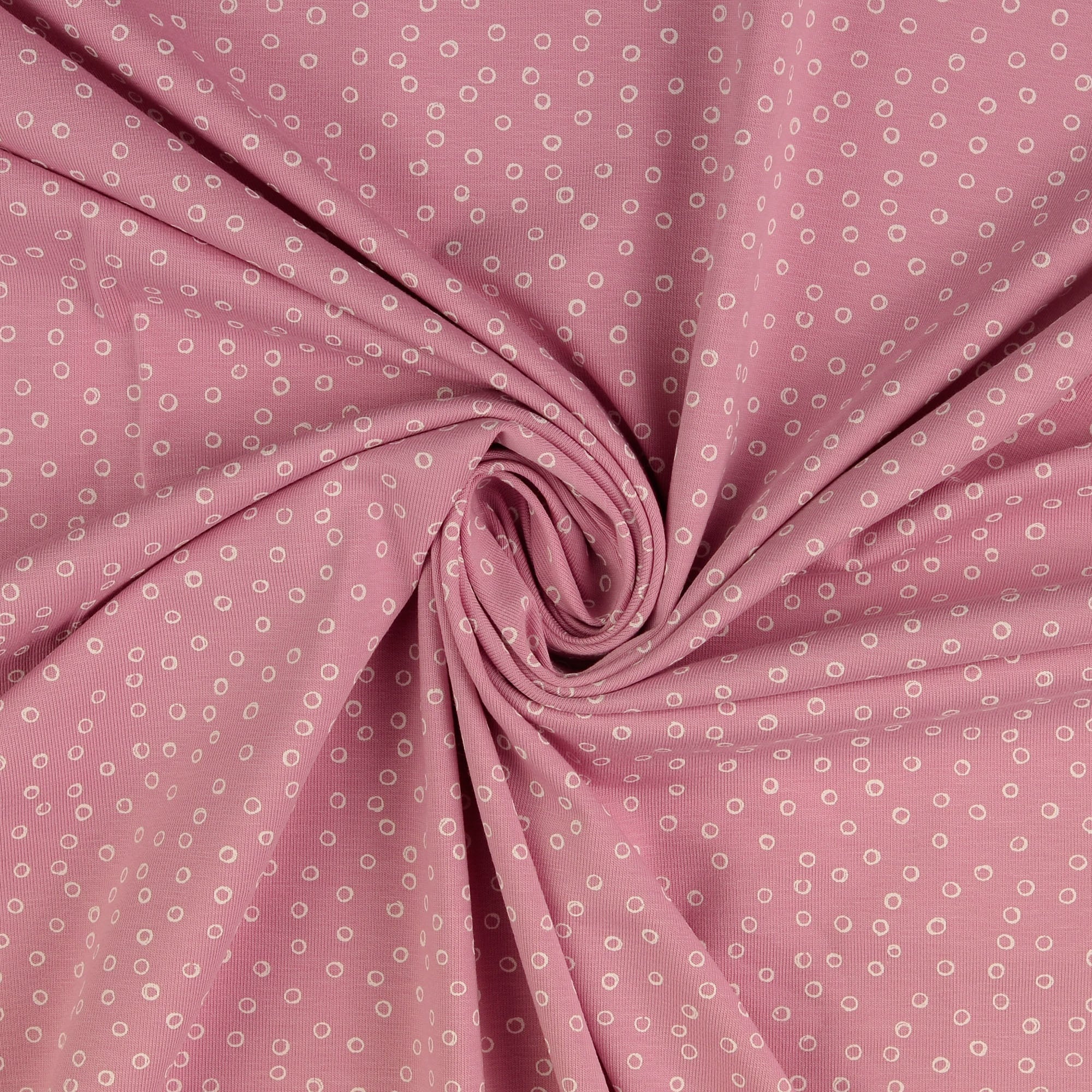 REMNANT 2.03 Metres - Doodle Circles Pink Cotton Jersey Fabric