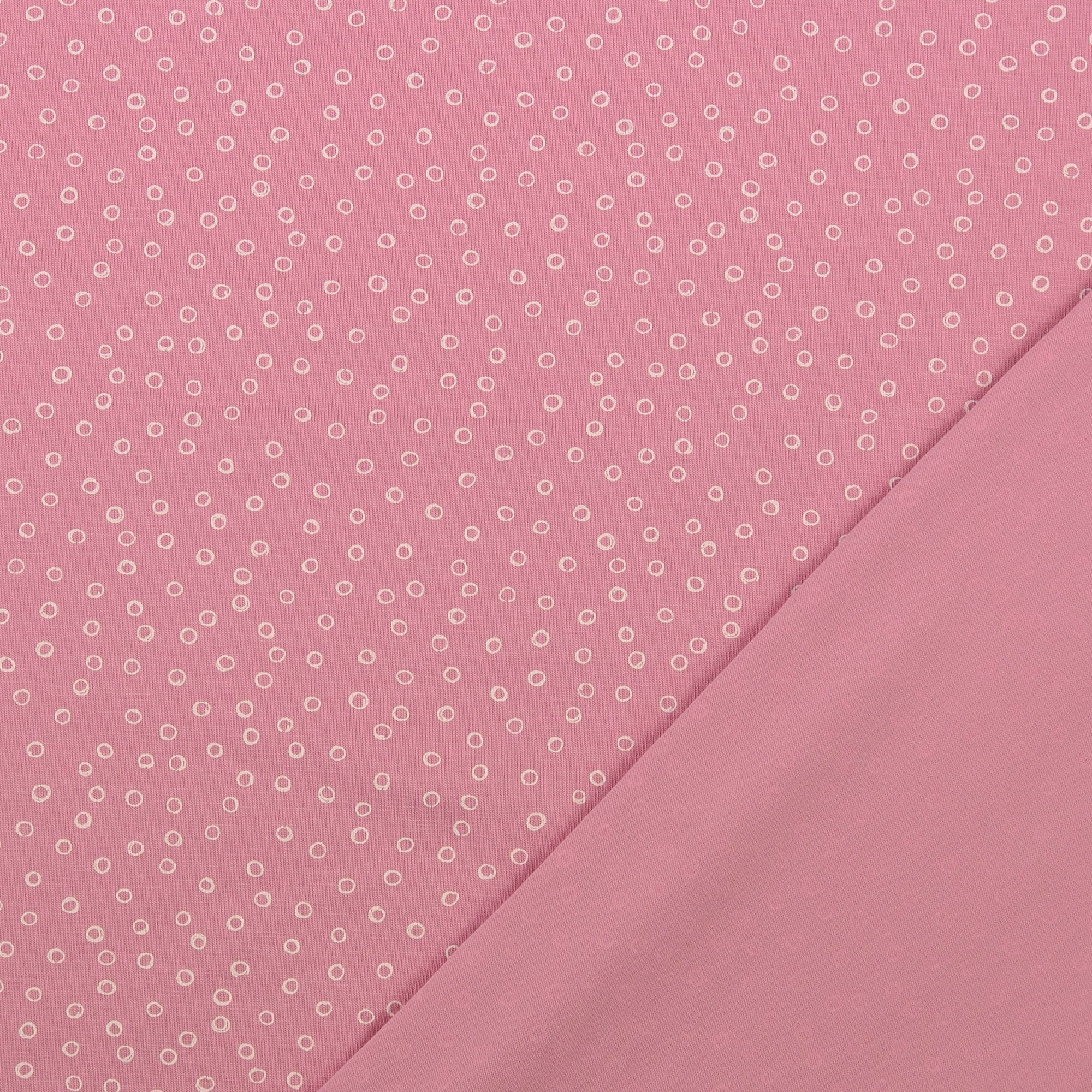 REMNANT 2.03 Metres - Doodle Circles Pink Cotton Jersey Fabric