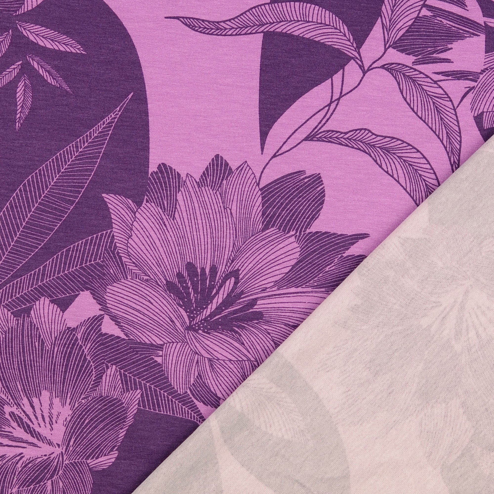 REMNANT 1.04 Metres - Monochrome Bouquet Lavender Herb Viscose Jersey Fabric
