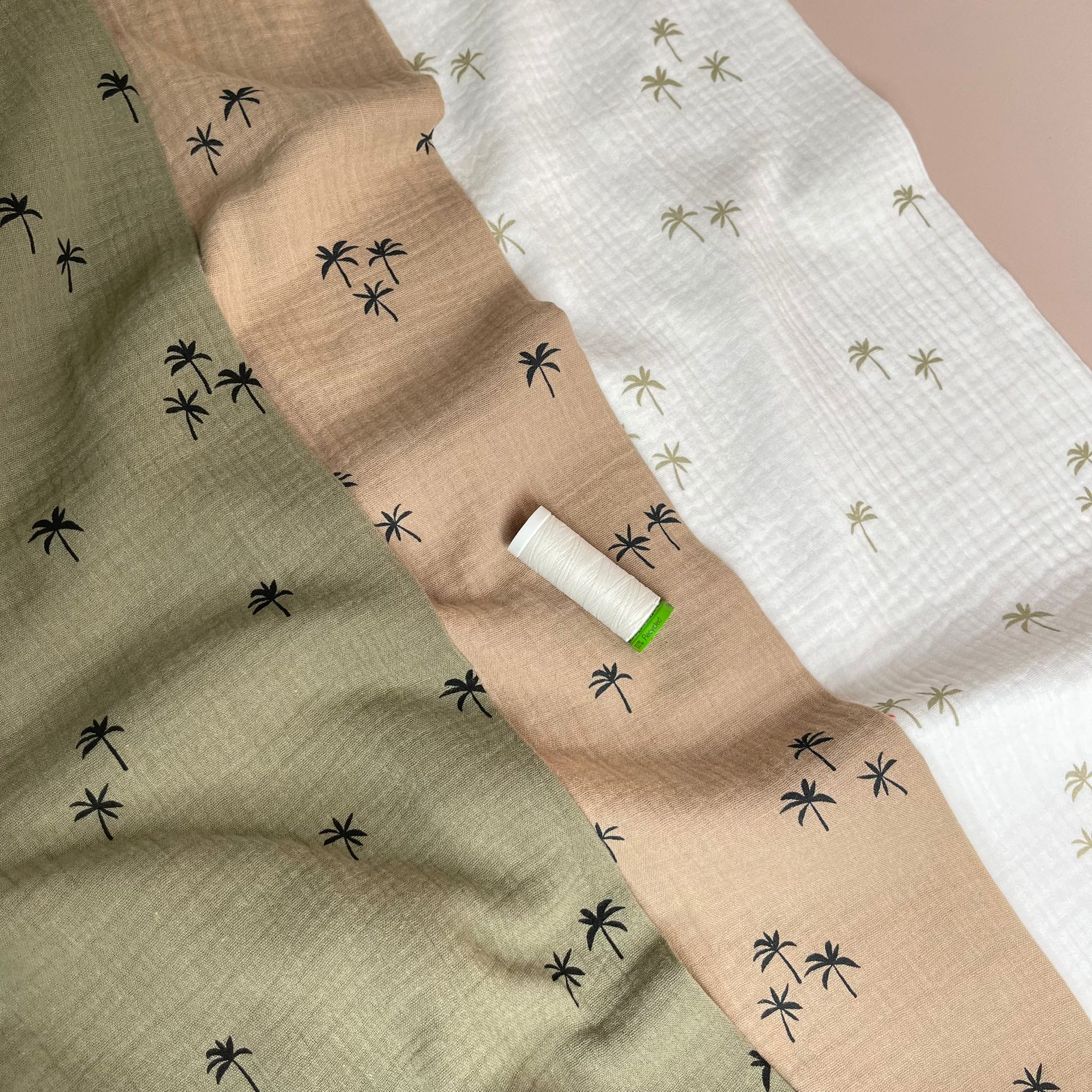 Palm Tree Khaki Cotton Double Gauze