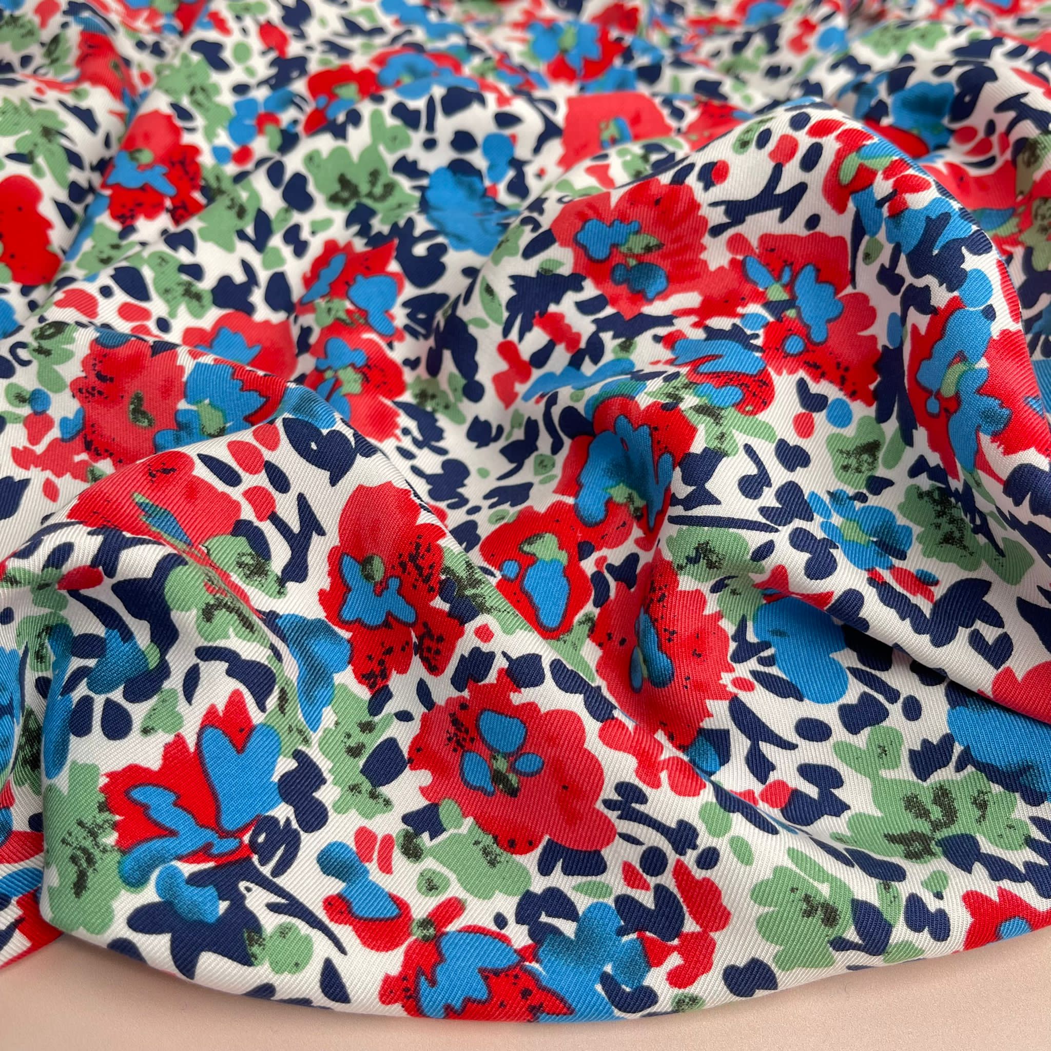 Paintbrush Flowers Viscose Twill Fabric