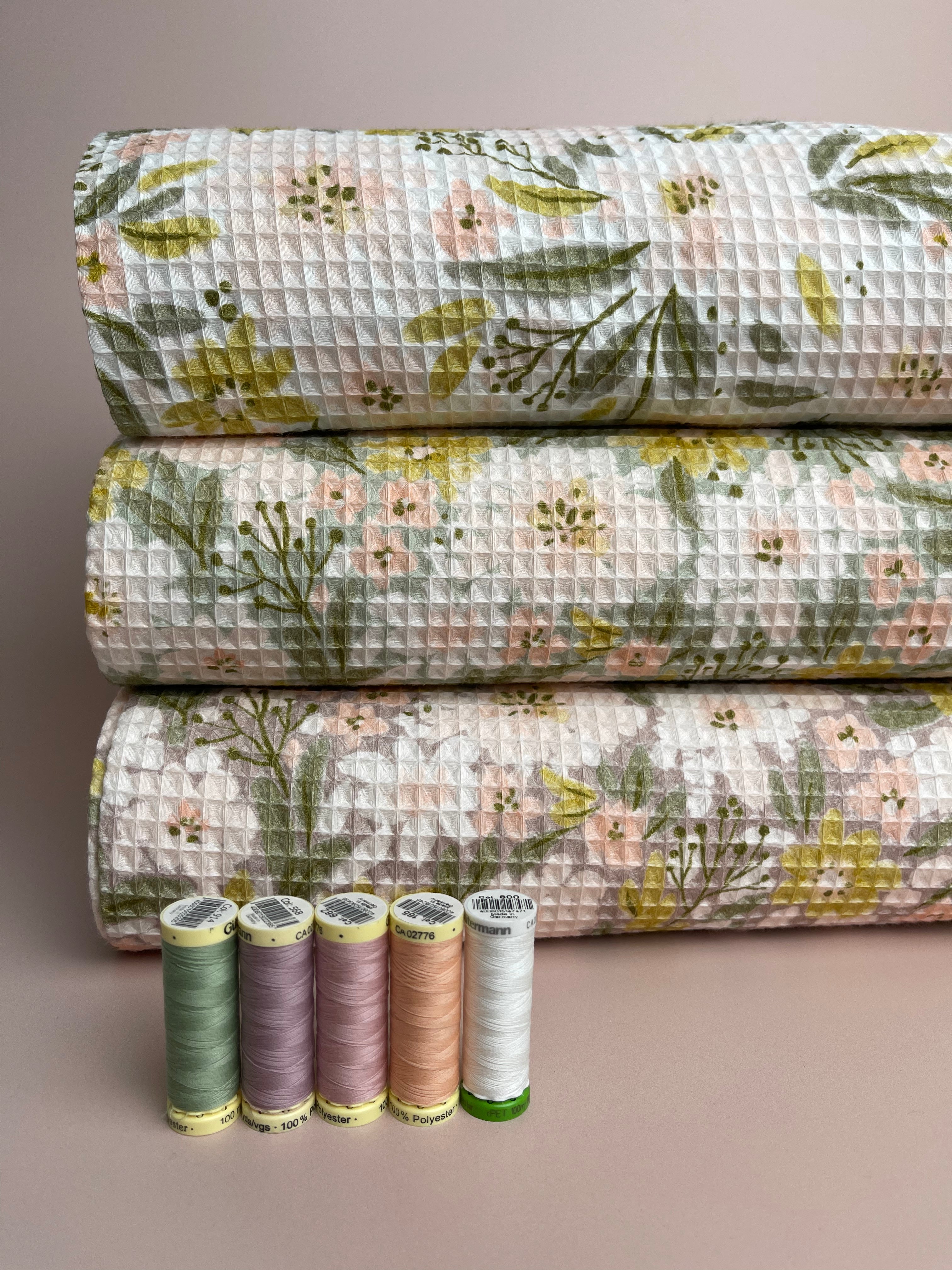 REMNANT 0.36 Metre - White Floral Pure Cotton Waffle Fabric