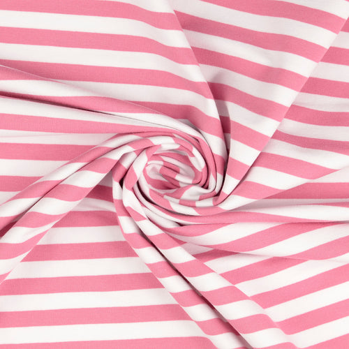 REMNANT 0.6 Metre - Yarn Dyed Stripes in Pink on White French Terry Fabric (FAULT)