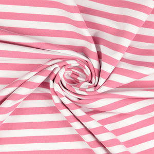 REMNANT 0.6 Metre - Yarn Dyed Stripes in Pink on White French Terry Fabric (FAULT)