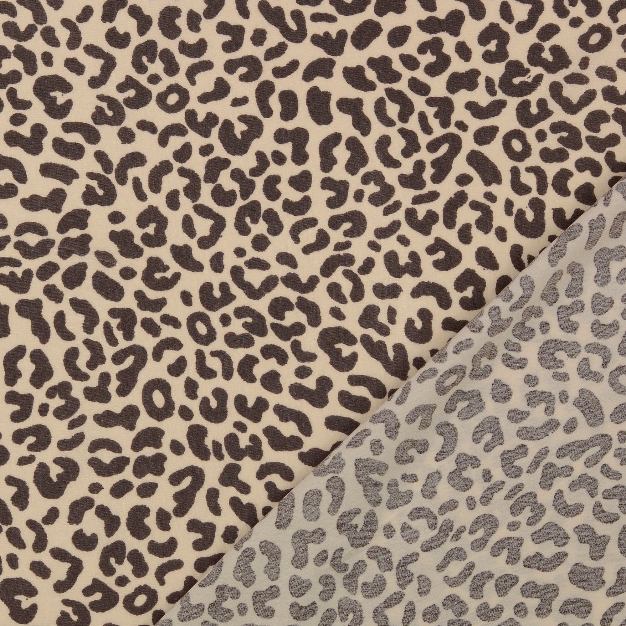 REMNANT 0.6 Metre - Small Leopard Grey Viscose Poplin Fabric