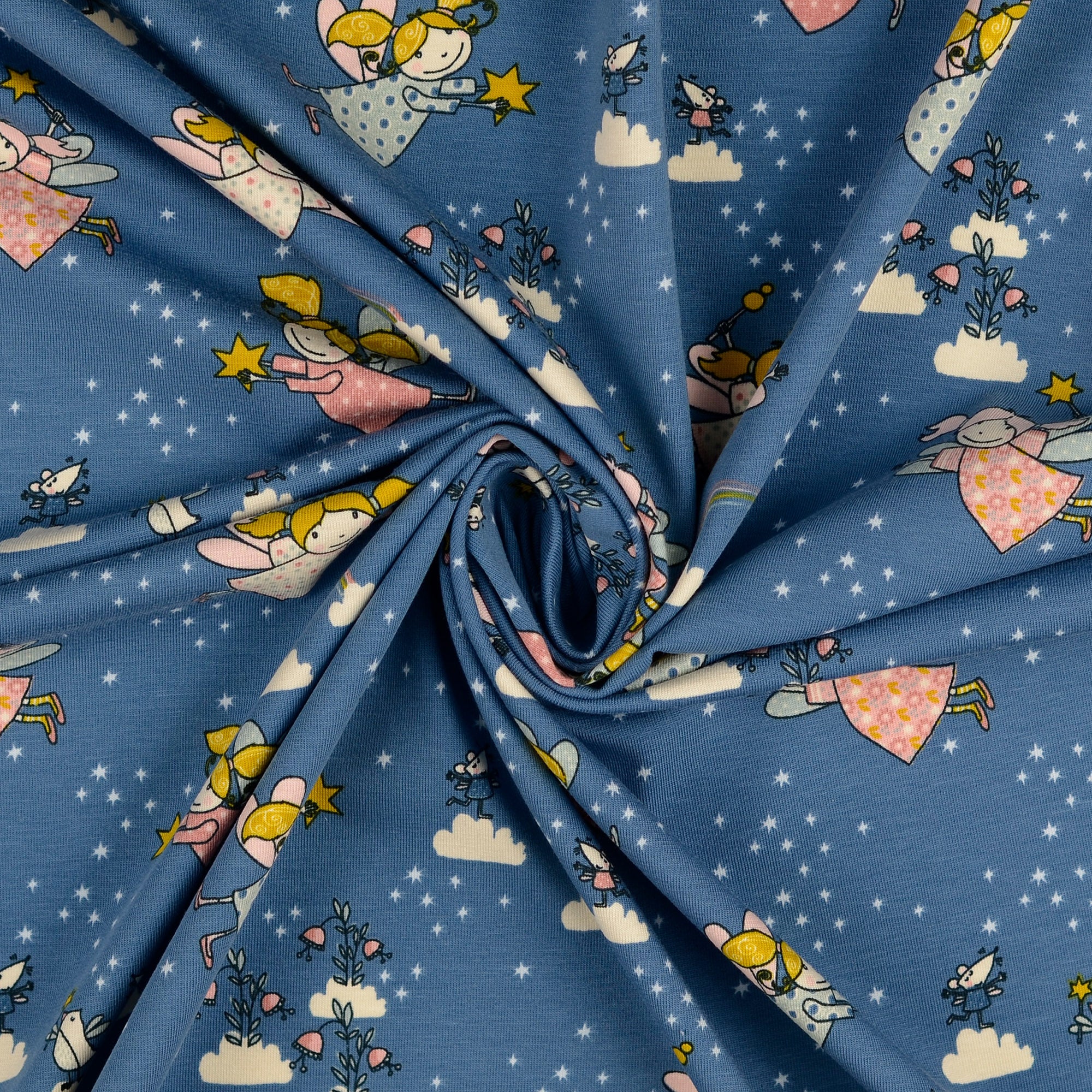Fairies Blue Organic Cotton Jersey Fabric