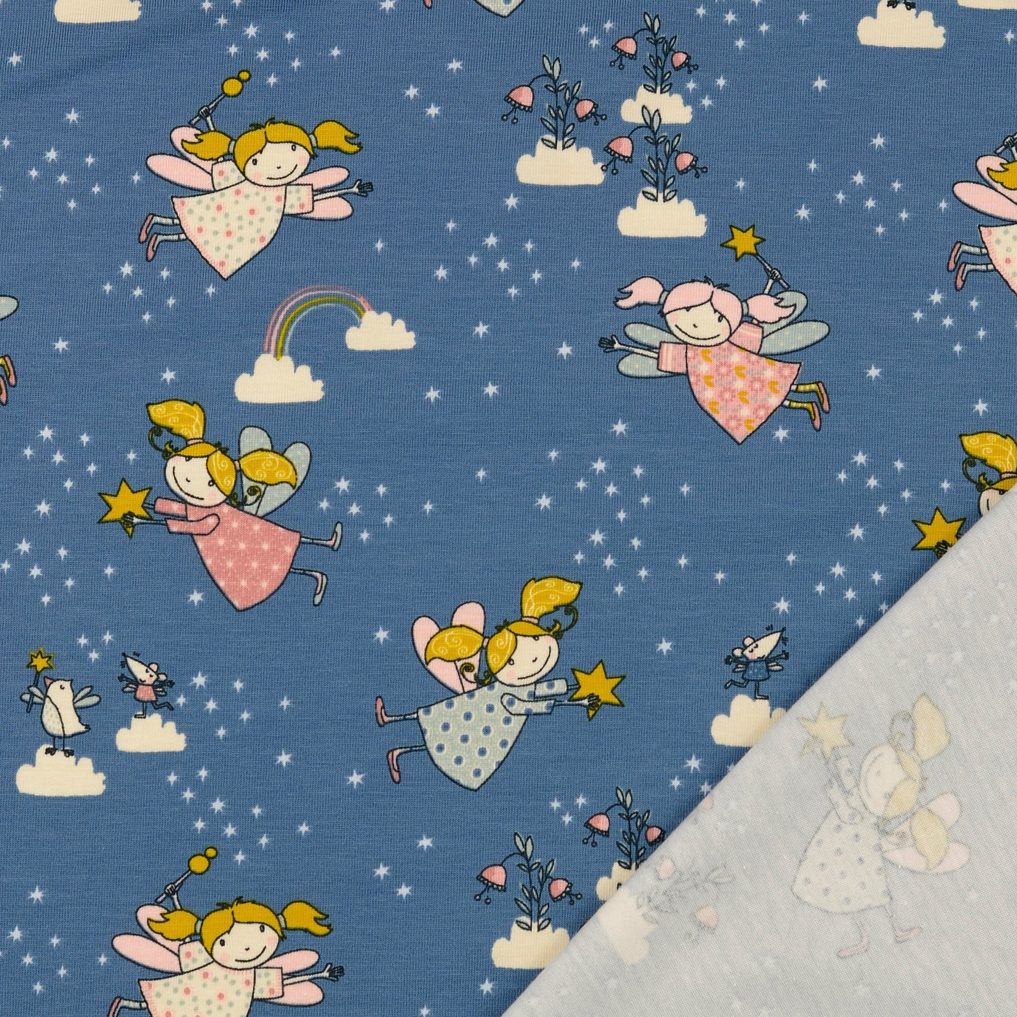 Fairies Blue Organic Cotton Jersey Fabric