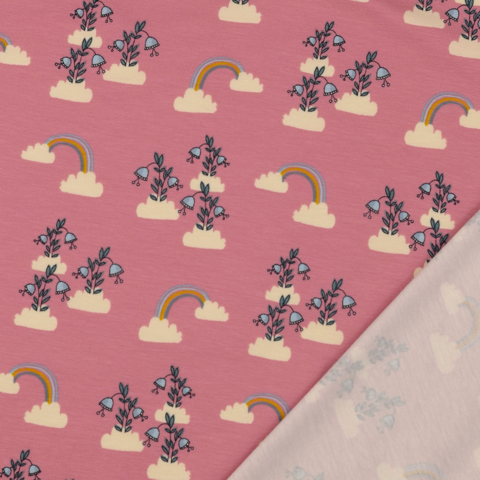 Rainbows Pink Organic Cotton Jersey Fabric