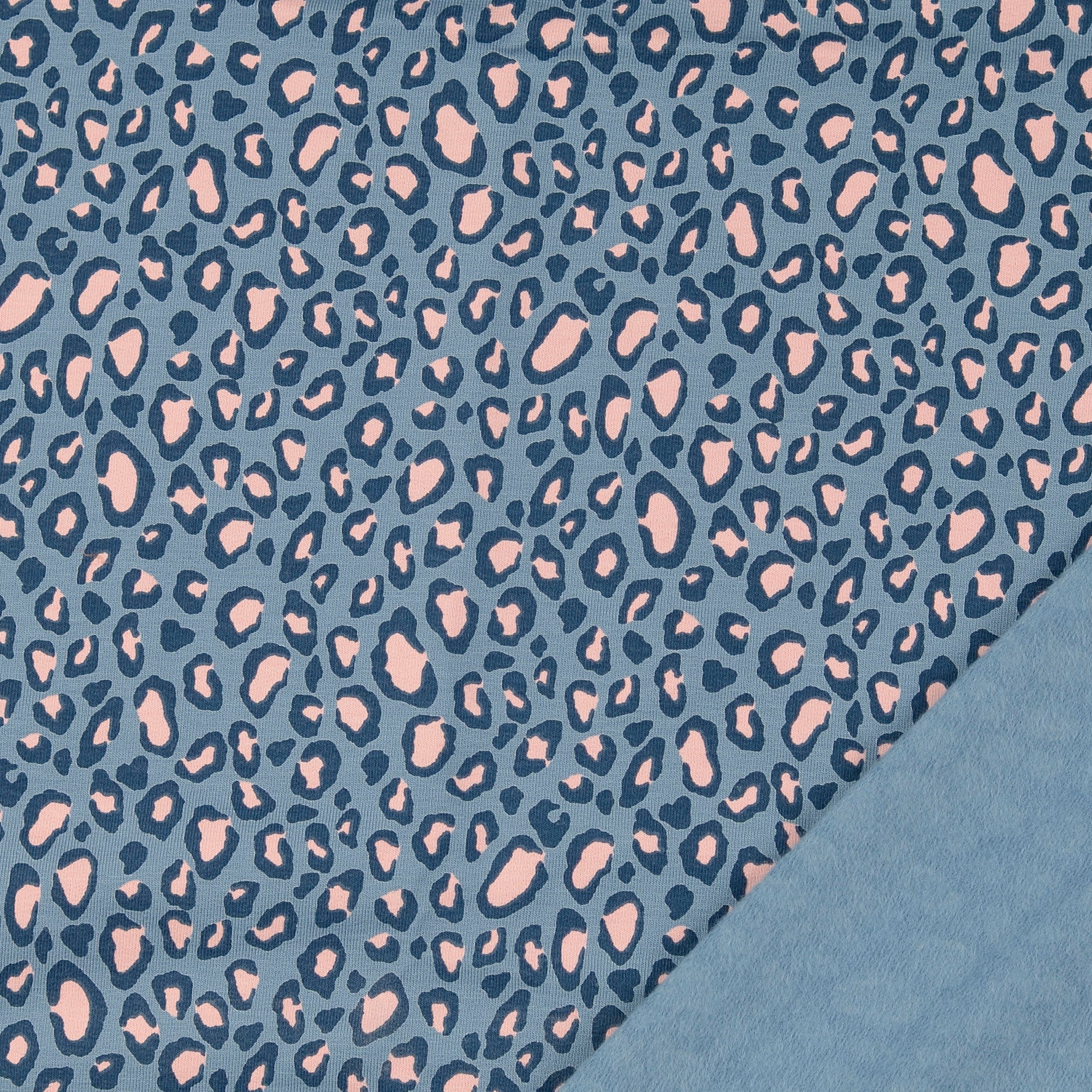 Leopard Blue Fleecy Cotton Sweat-Shirting Fabric