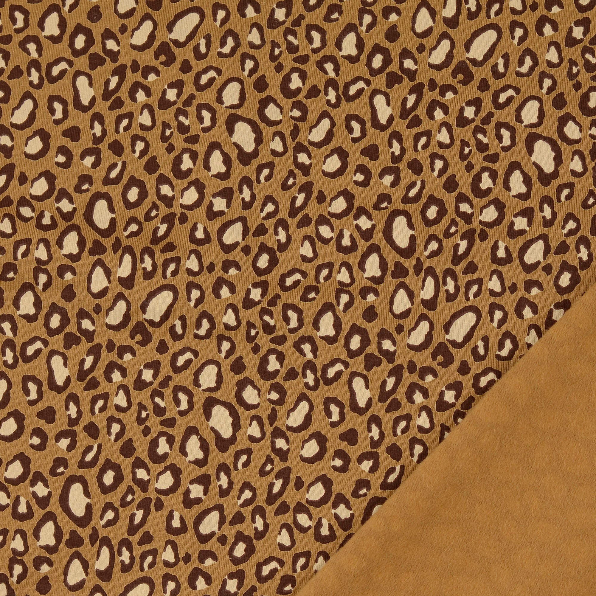 REMNANT 1.25 Metres - Leopard Camel Brown Fleecy Cotton Sweat-Shirting Fabric