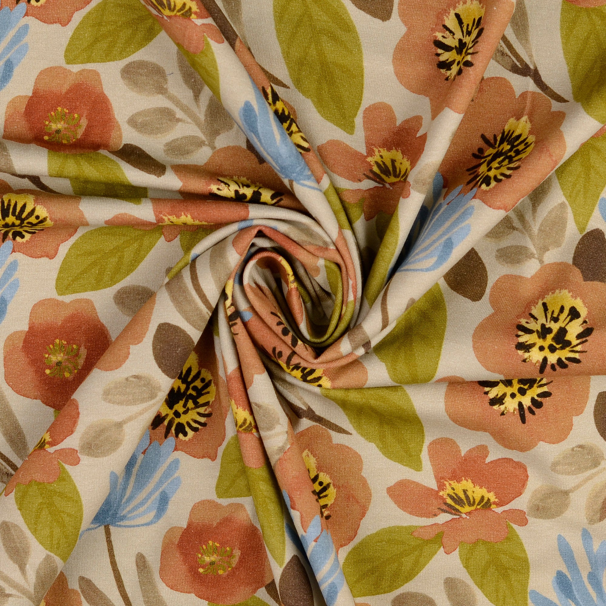 REMNANT 0.44 Metre - Painted Poppy Beige Cotton Jersey Fabric