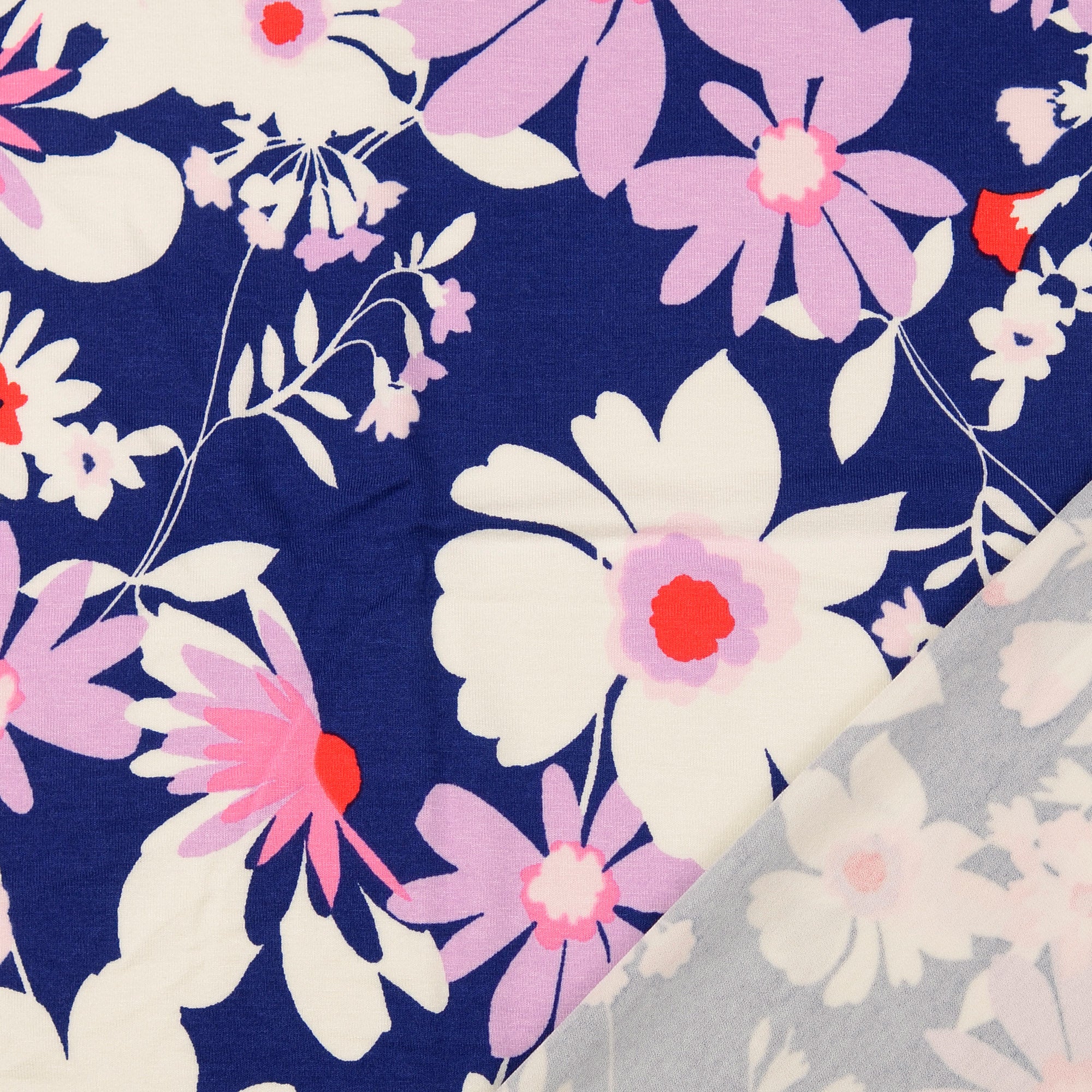 Blooms on Blue Viscose Jersey Fabric