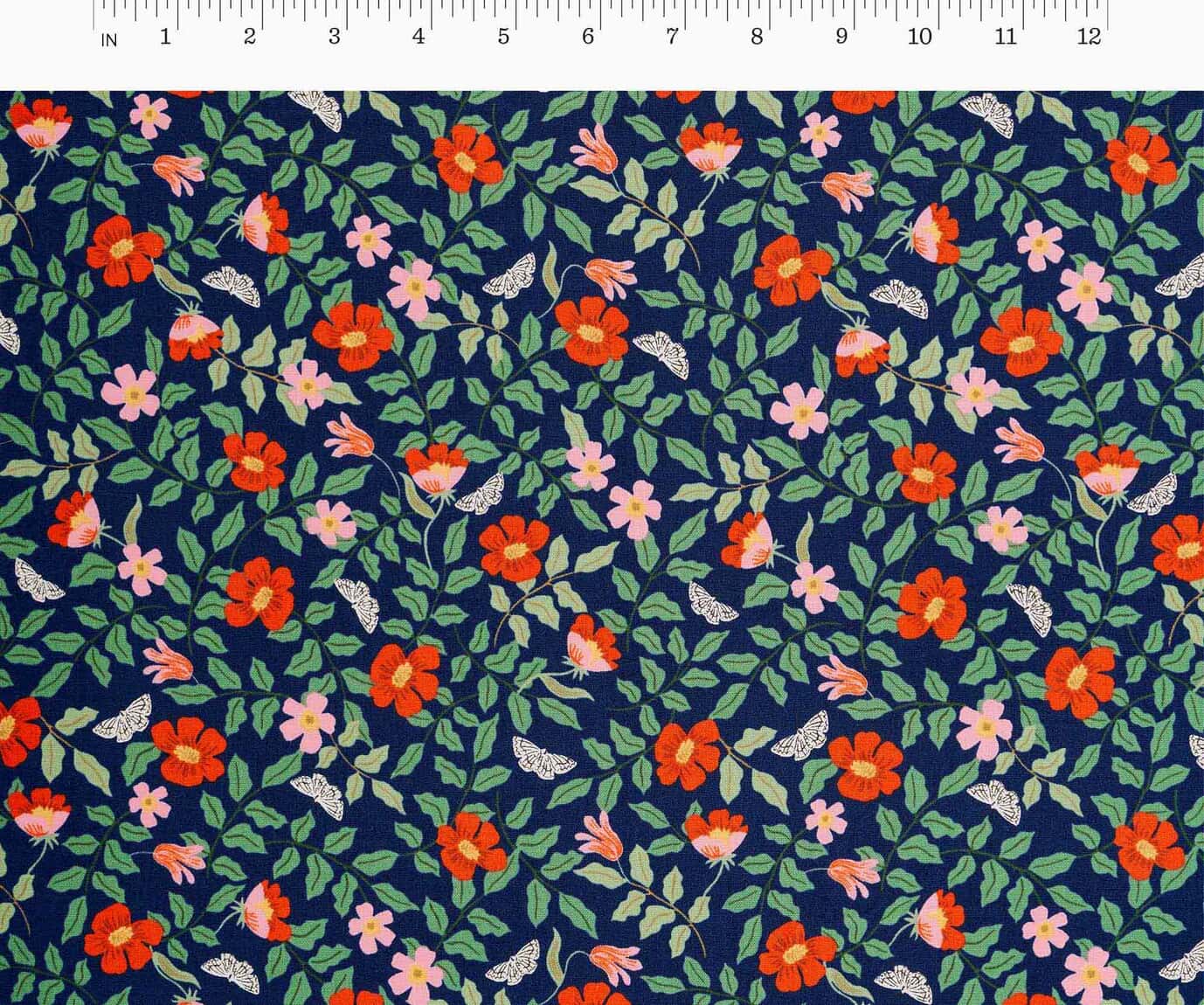 REMNANT 1.62 metres - Rifle Paper Co - Primrose Navy Cotton from Strawberry Fields